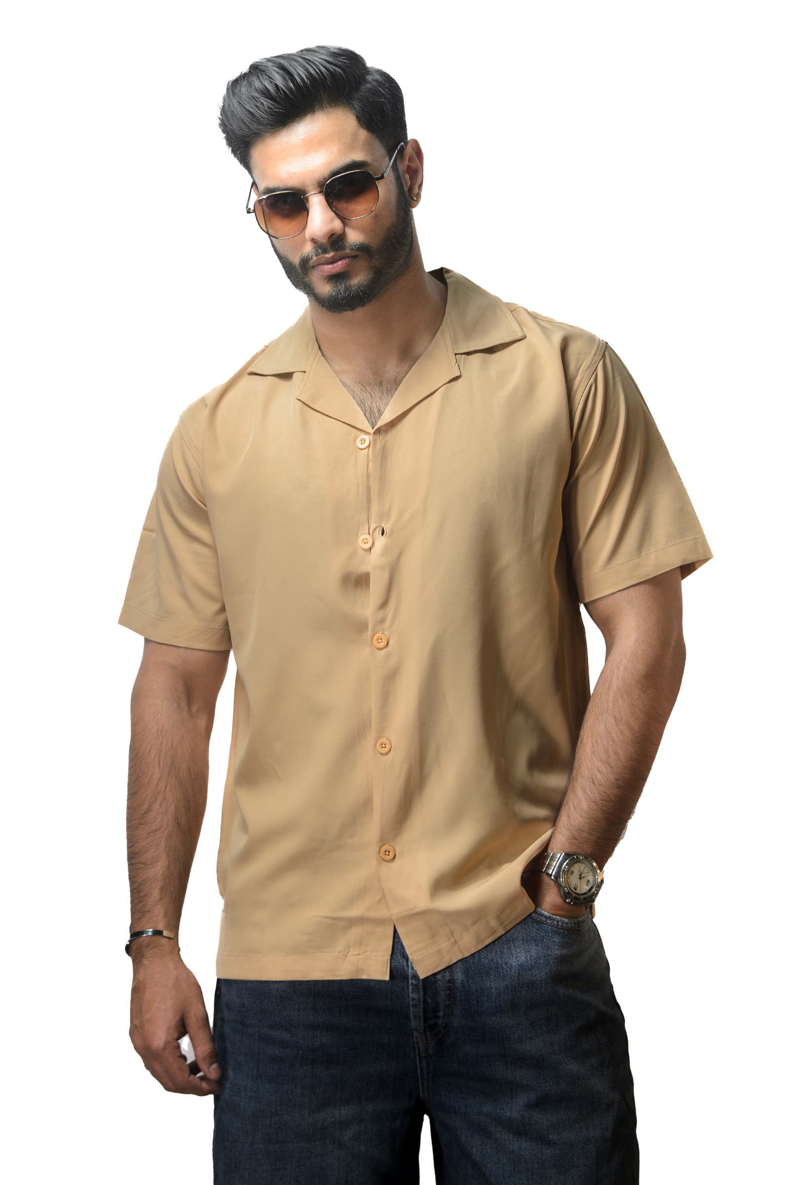 Cuban Collar Beige Shirt