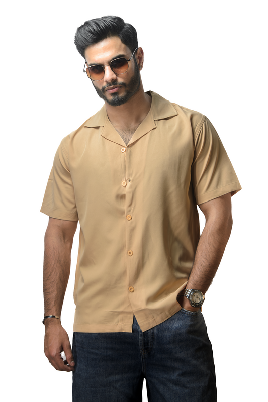 Cuban Collar Beige Shirt