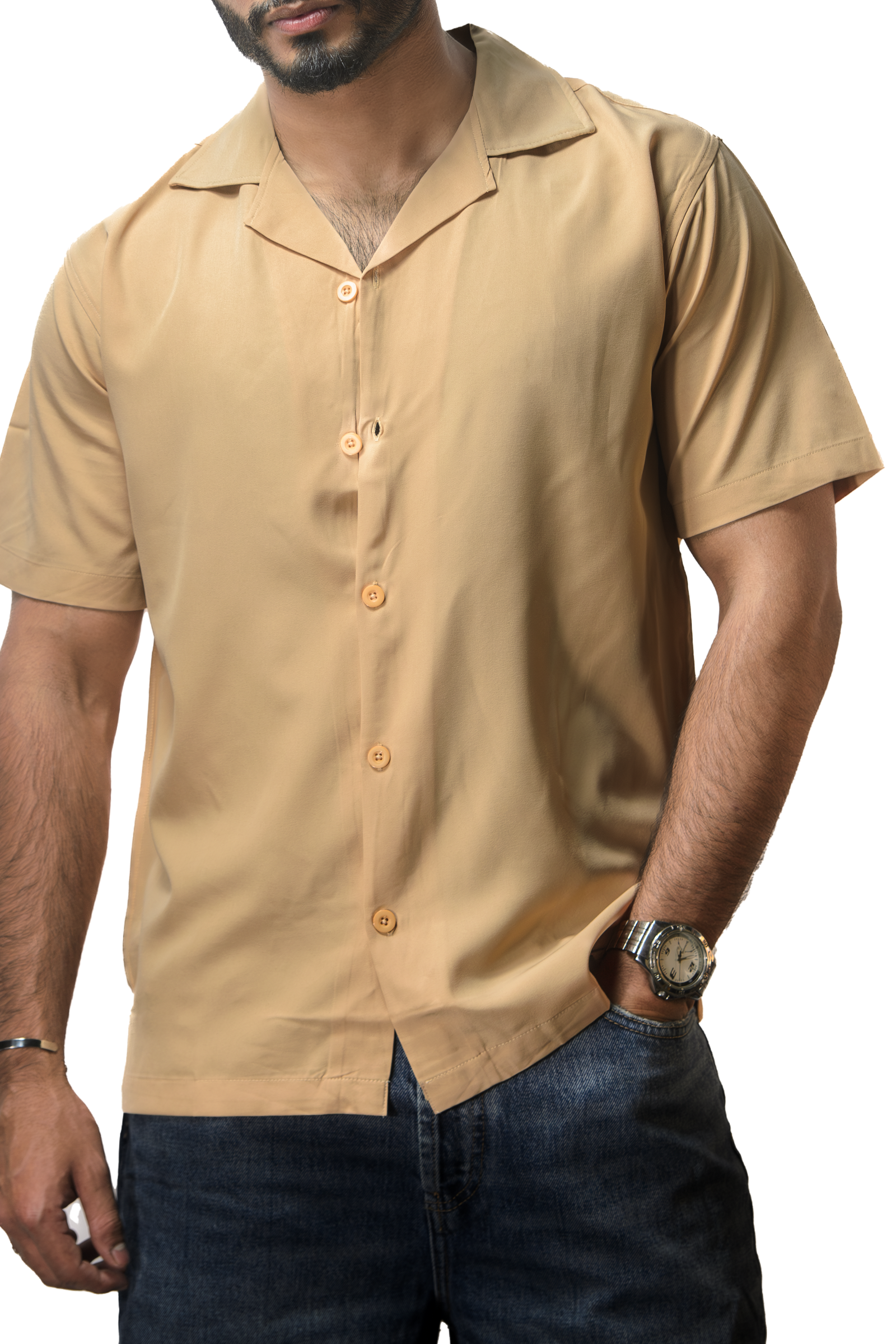 Cuban Collar Beige Shirt