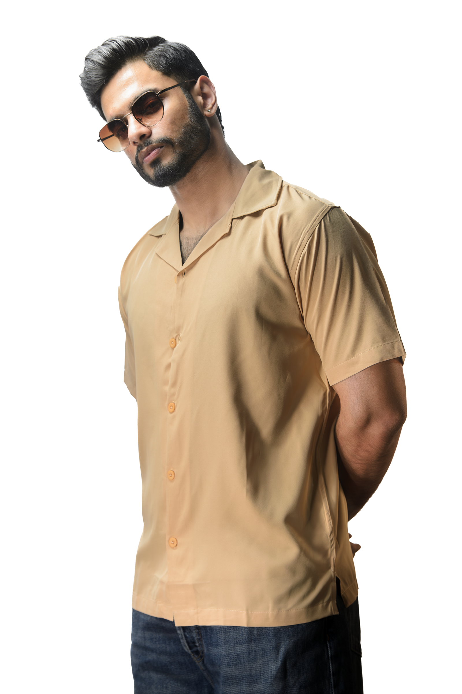 Cuban Collar Beige Shirt