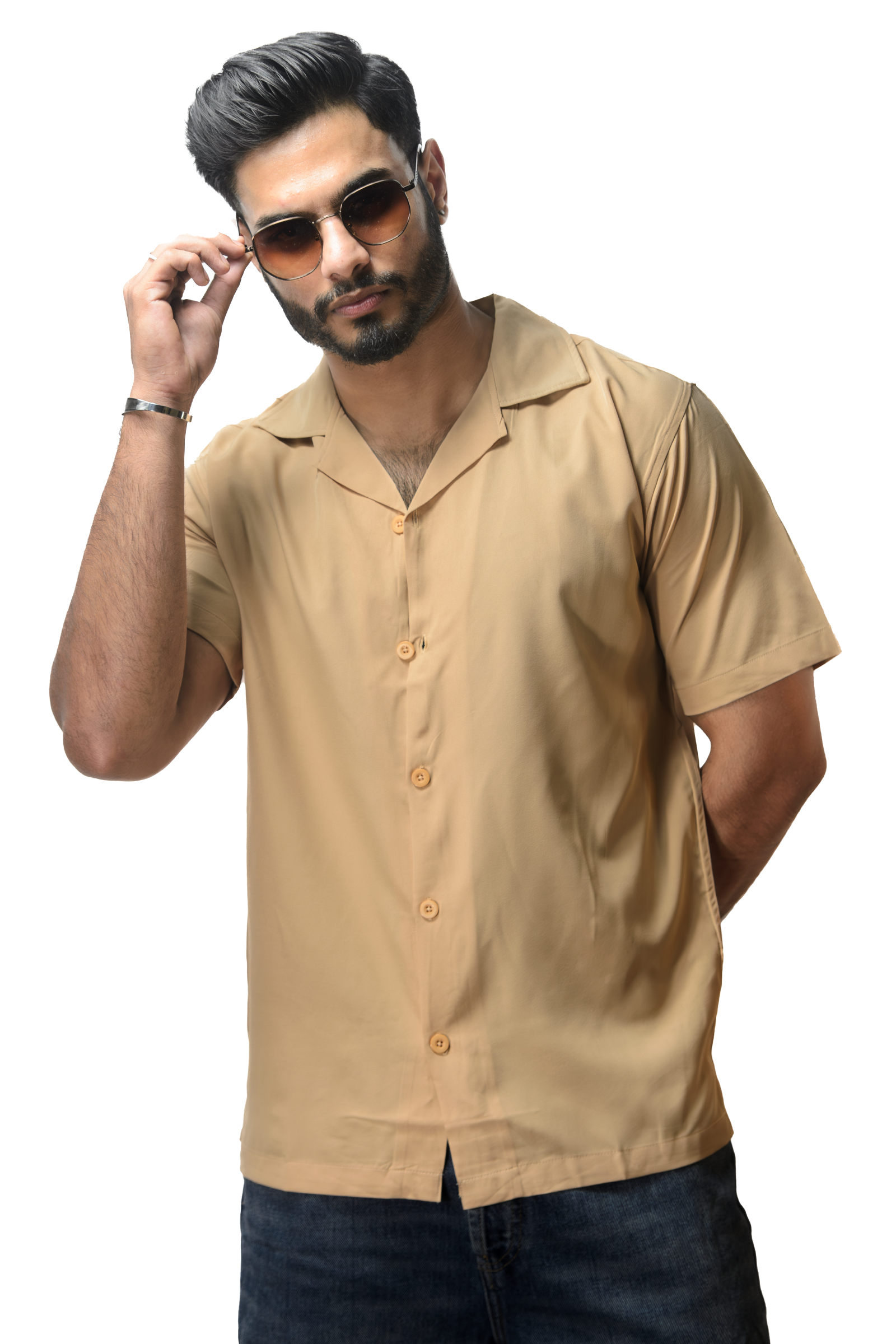 Cuban Collar Beige Shirt