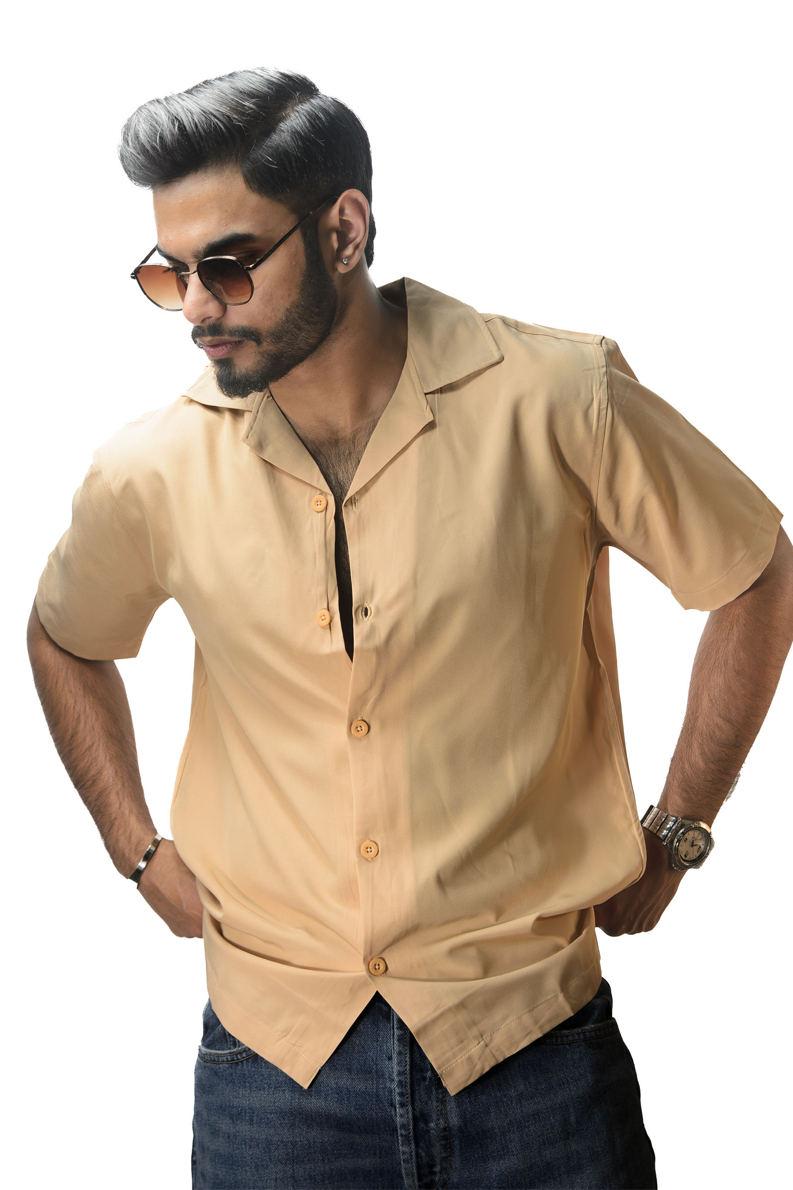 Cuban Collar Beige Shirt