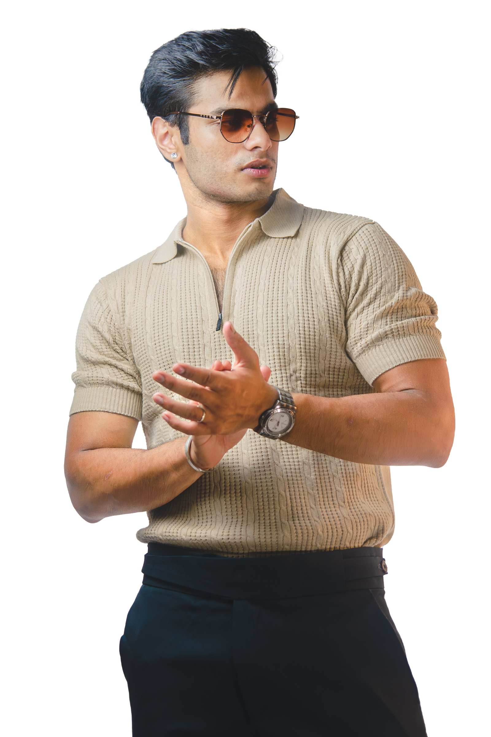 Beige Knitted Polo T-Shirt