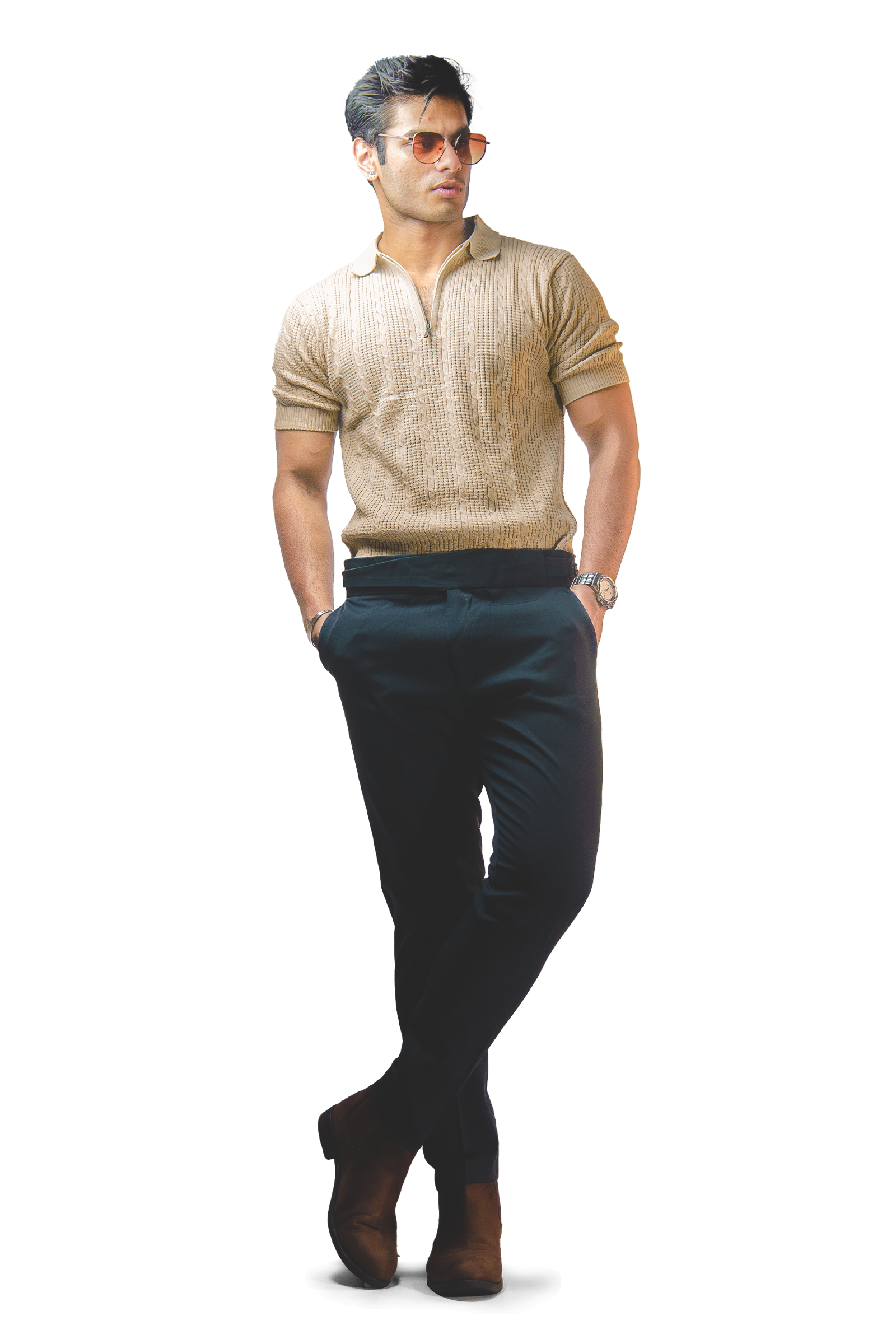 Beige Knitted Polo T-Shirt