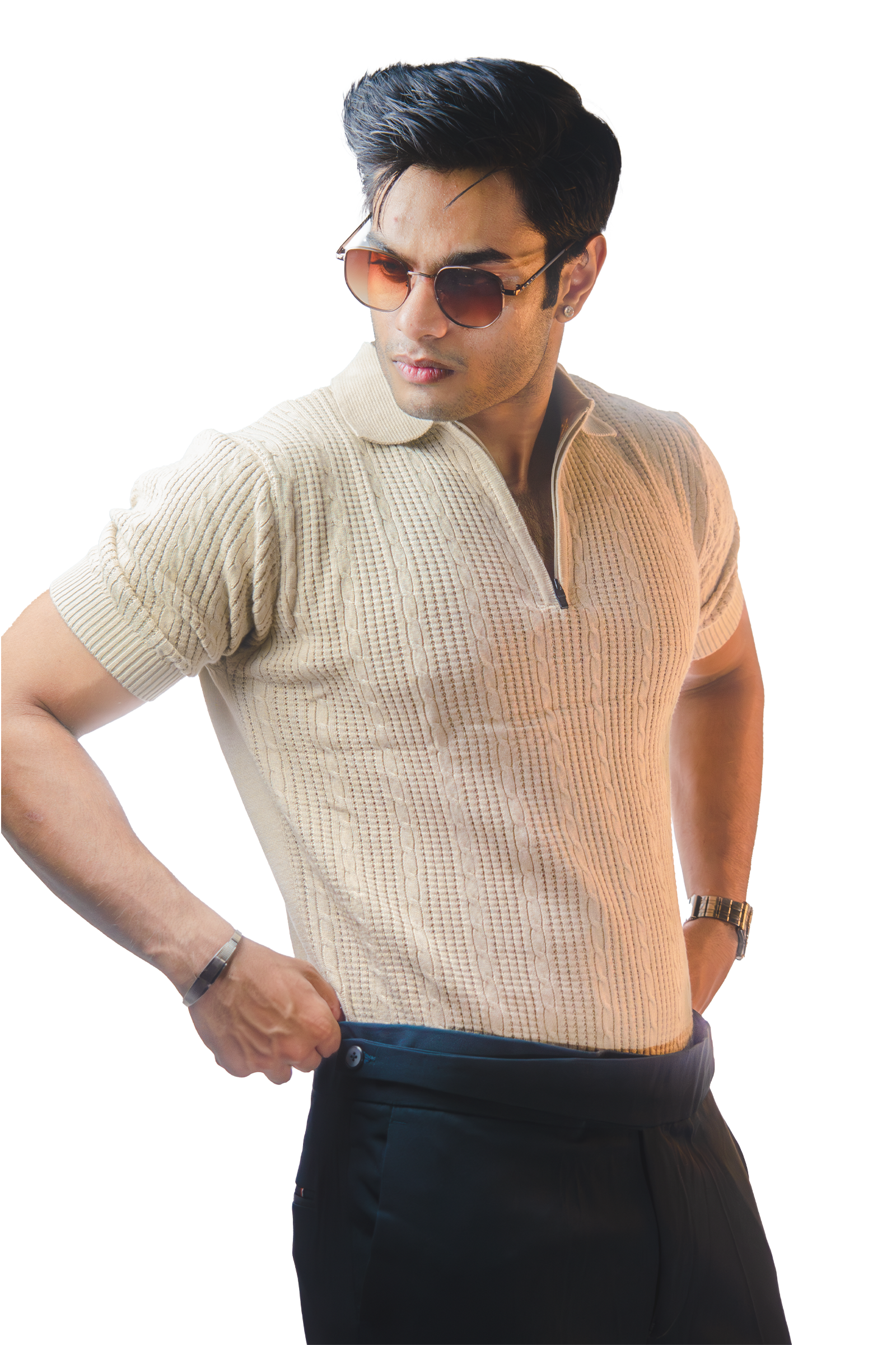 Beige Knitted Polo T-Shirt