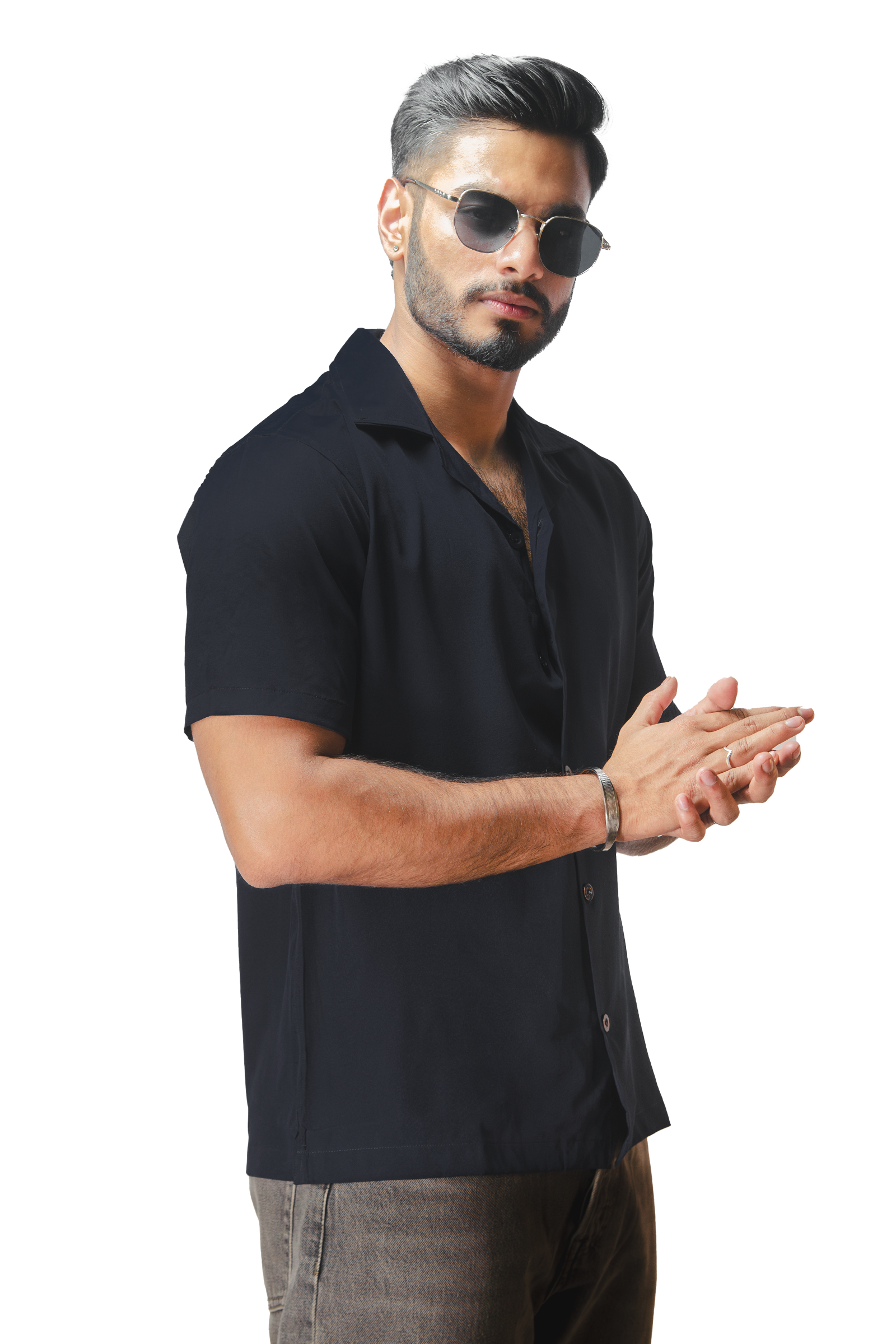 Cuban Collar Black Shirt