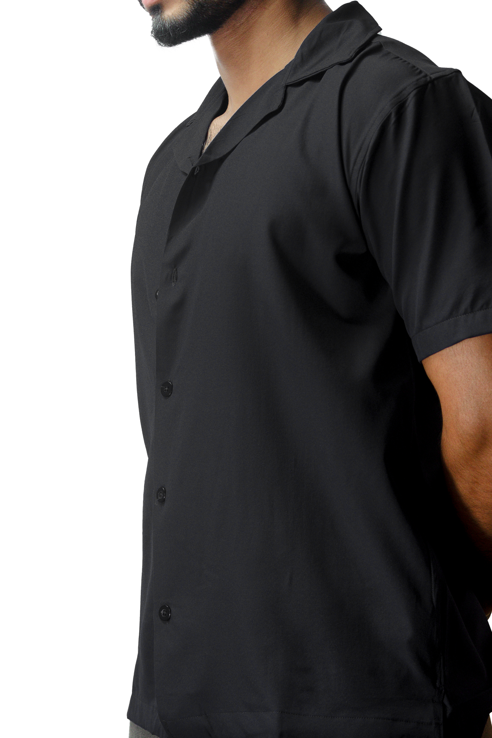 Cuban Collar Black Shirt