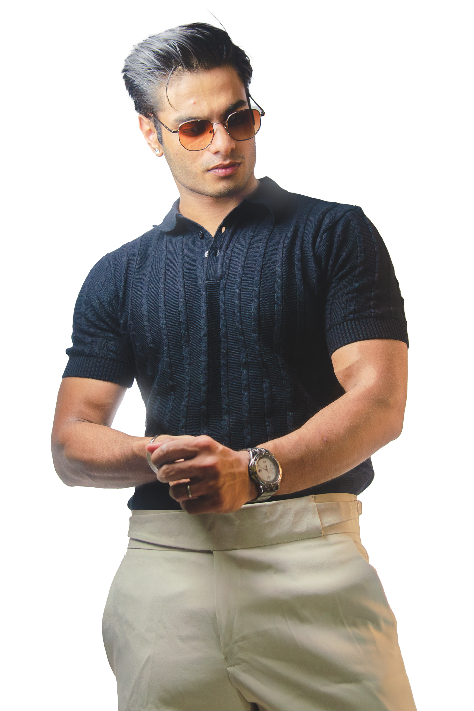 Black Knitted Polo T-Shirt