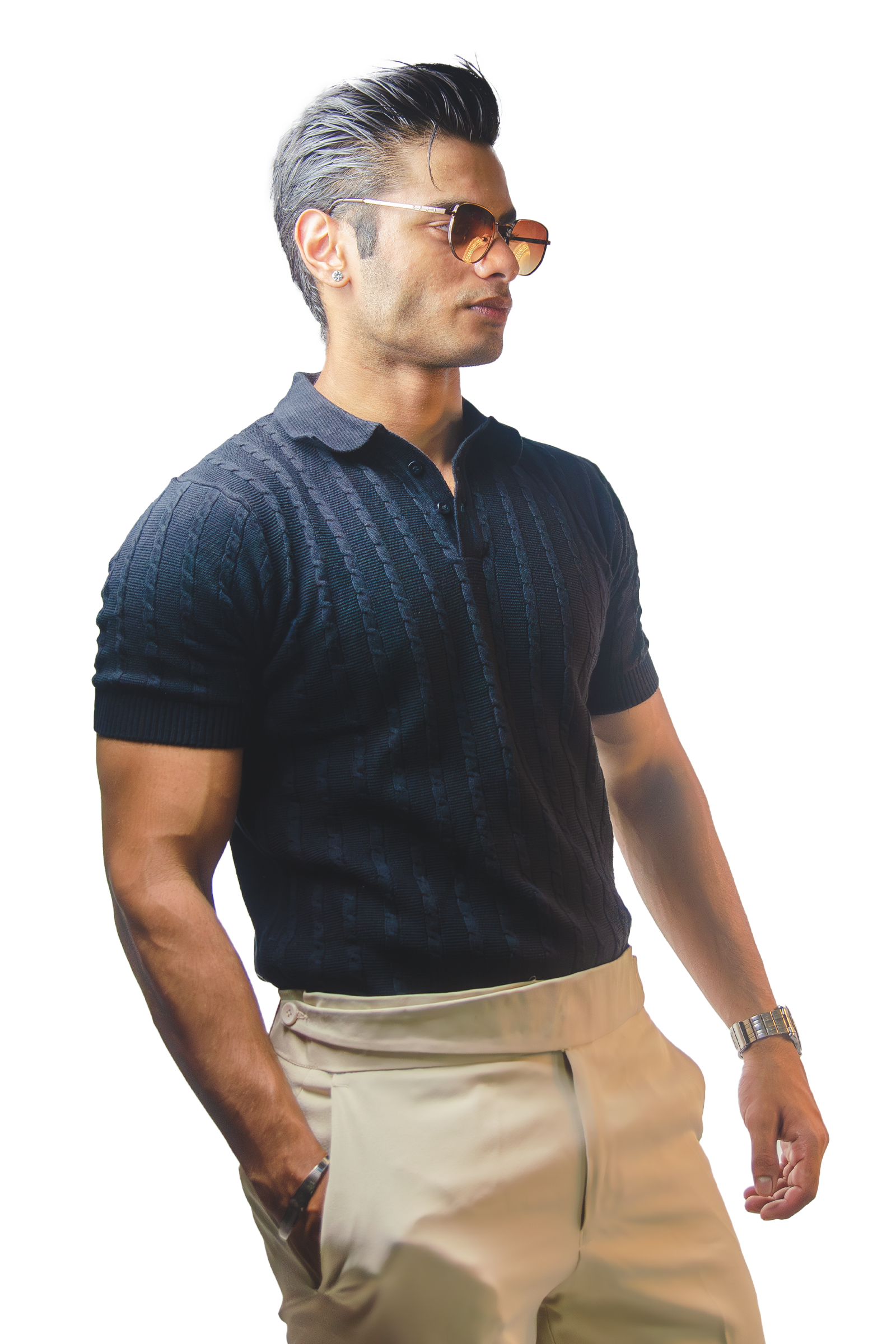 Black Knitted Polo T-Shirt