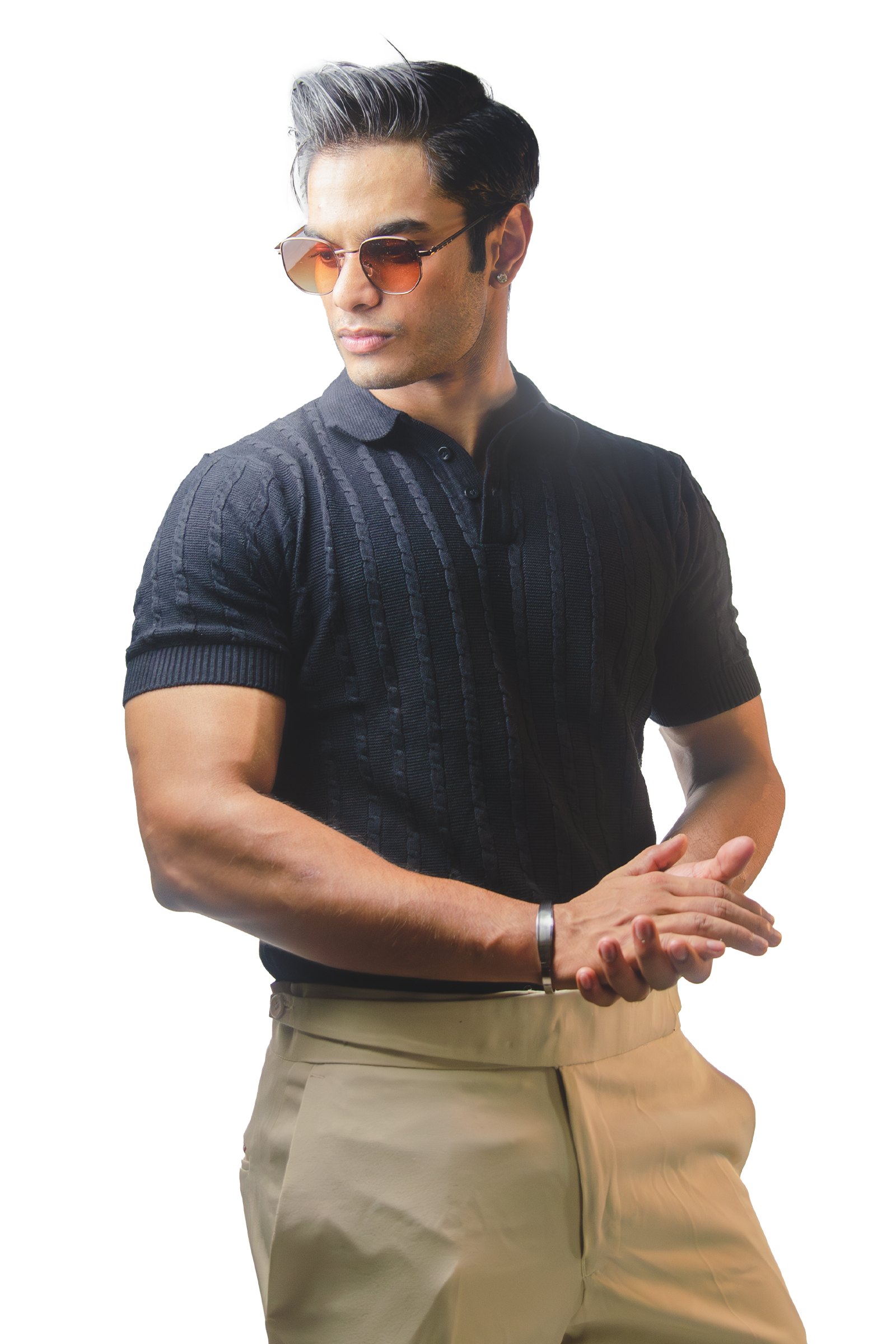 Black Knitted Polo T-Shirt
