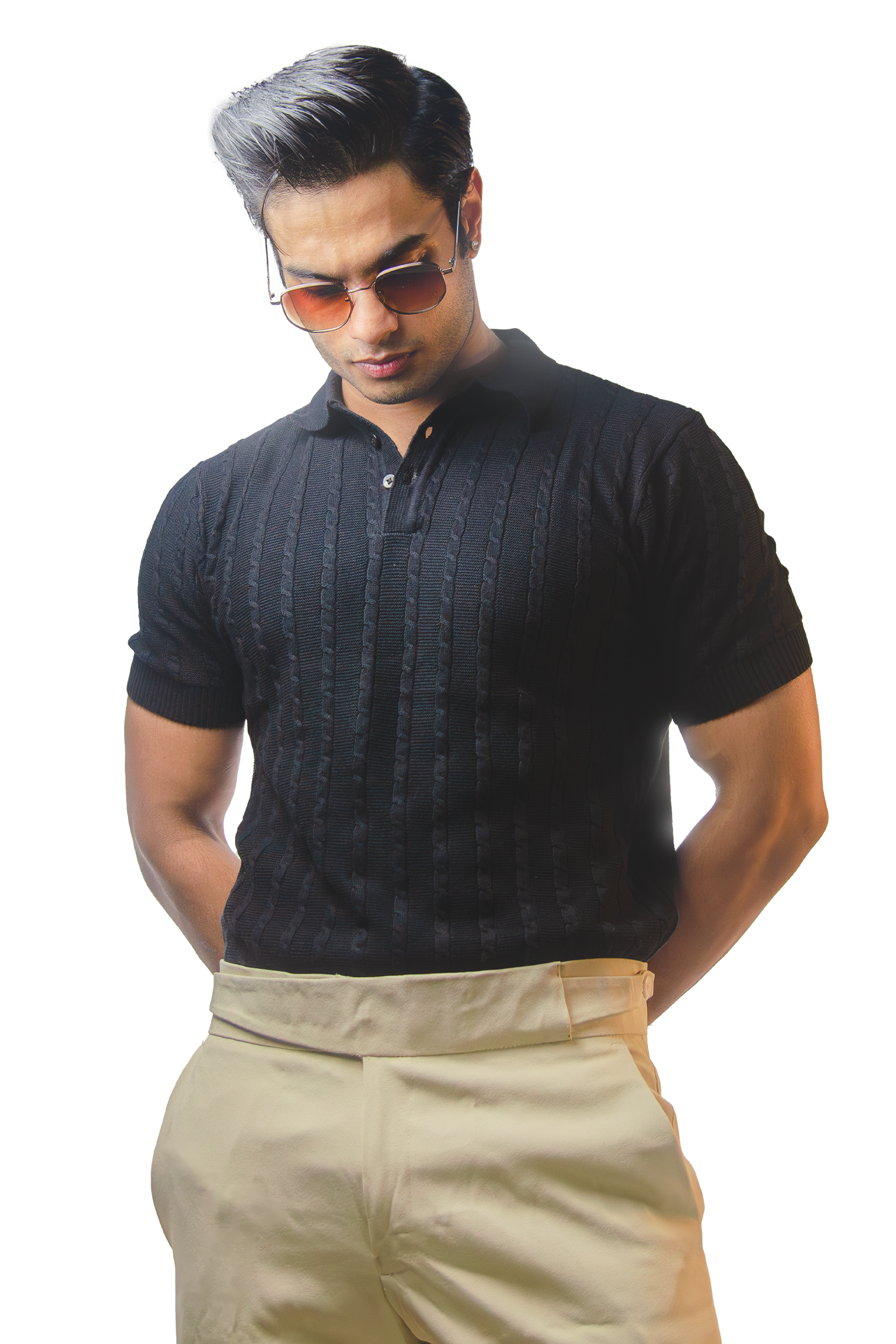 Black Knitted Polo T-Shirt