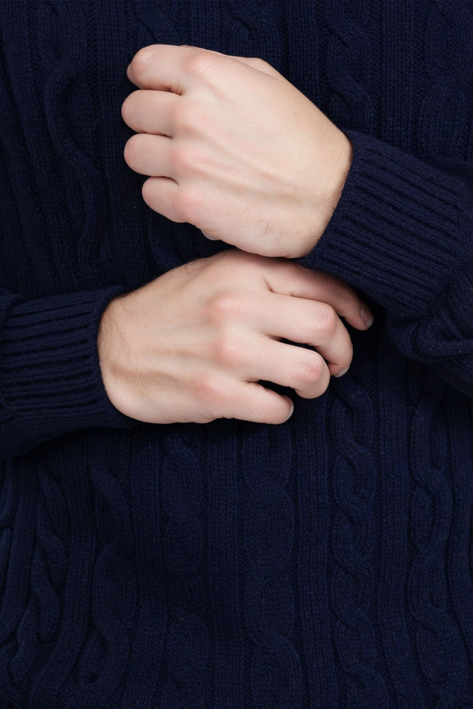 Navy Turtle Neck Cable Knit Pullover