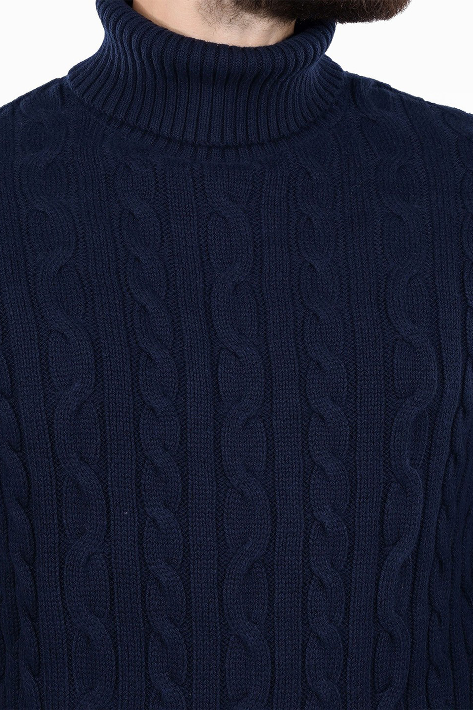 Navy Turtle Neck Cable Knit Pullover