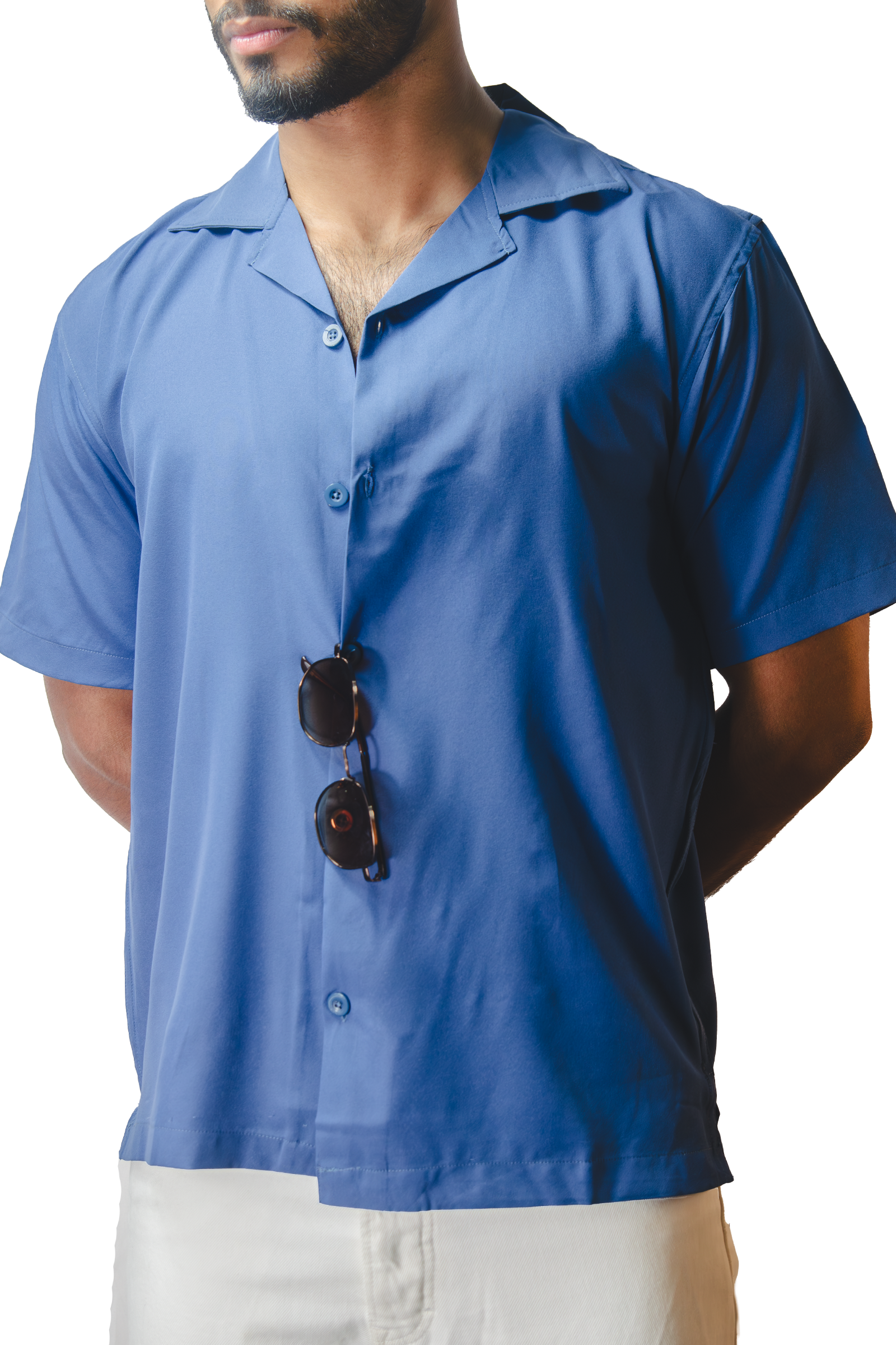 Cuban Collar Blue Shirt