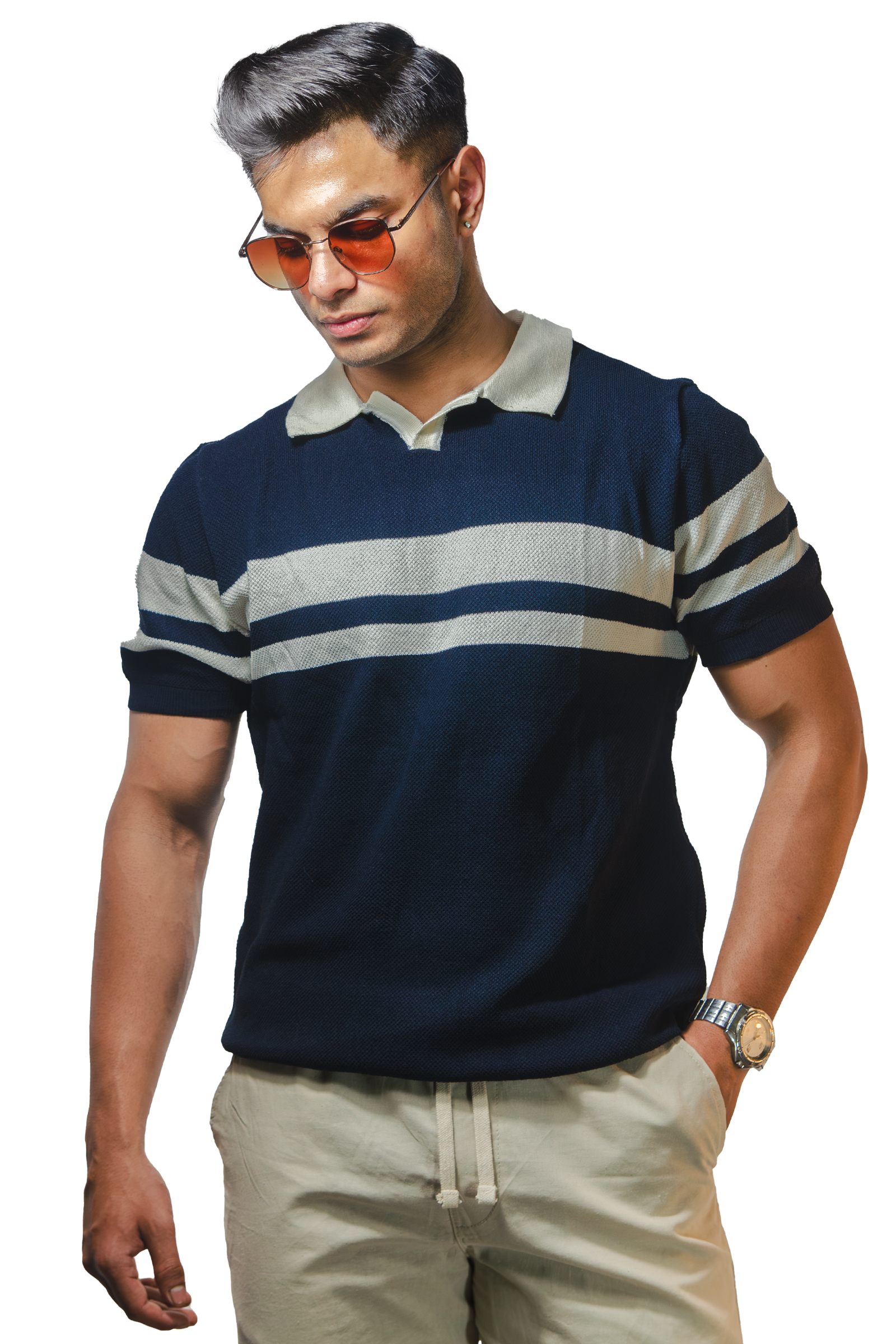 Striped Navy Polo T-Shirt