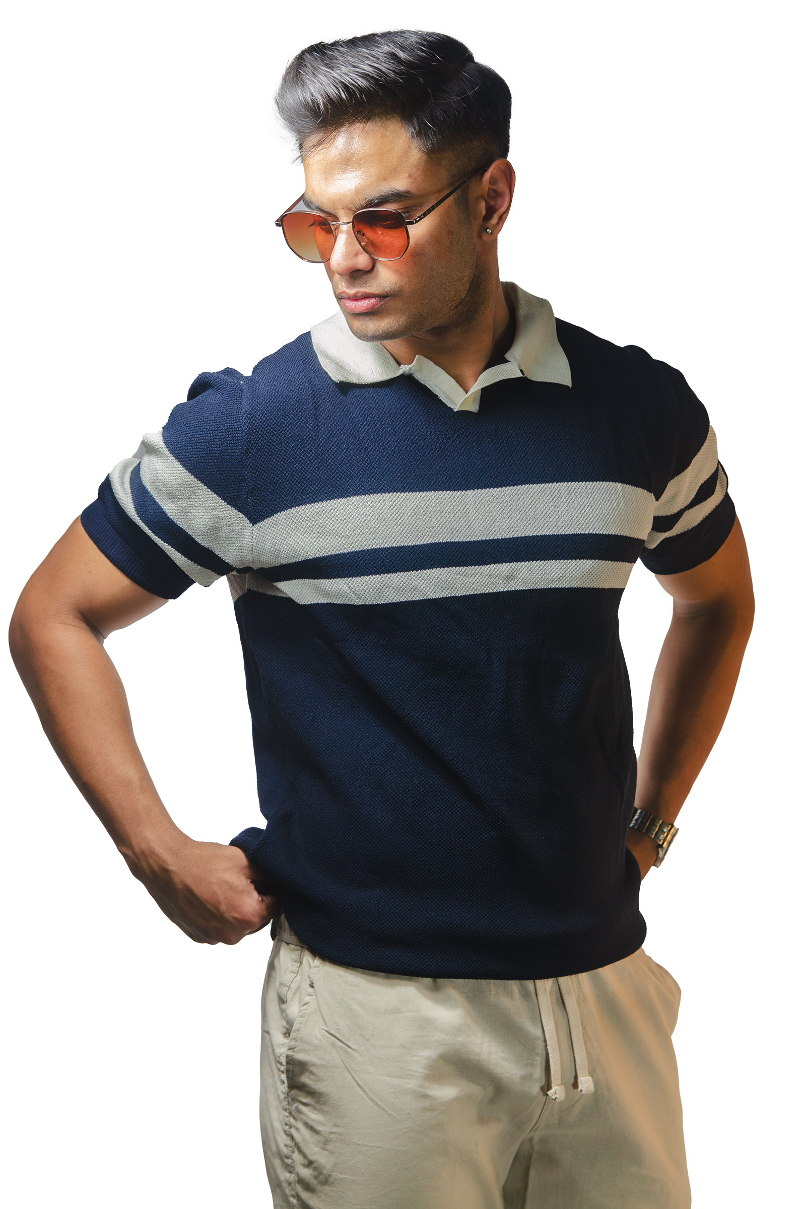 Striped Navy Polo T-Shirt