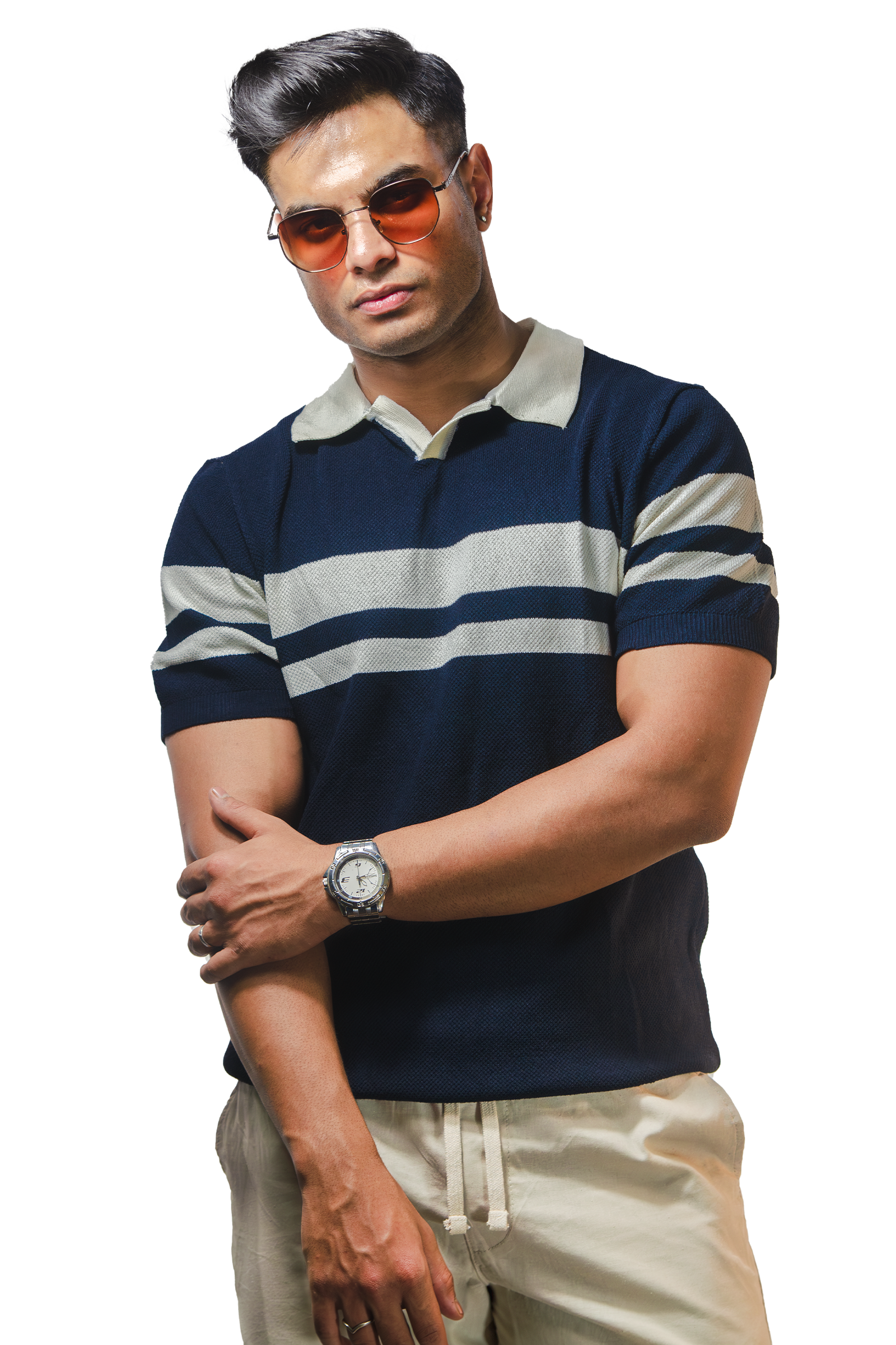 Striped Navy Polo T-Shirt