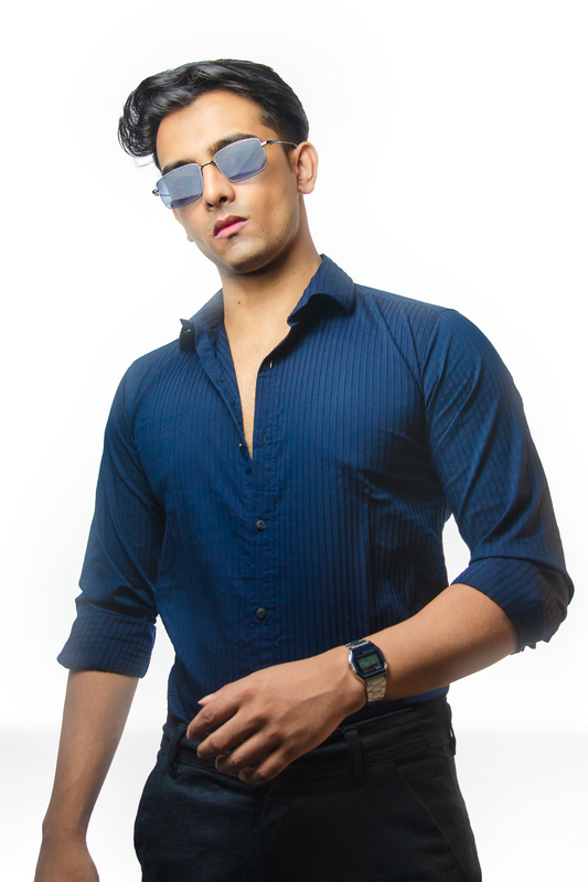 Navy Blue Textured Stripe