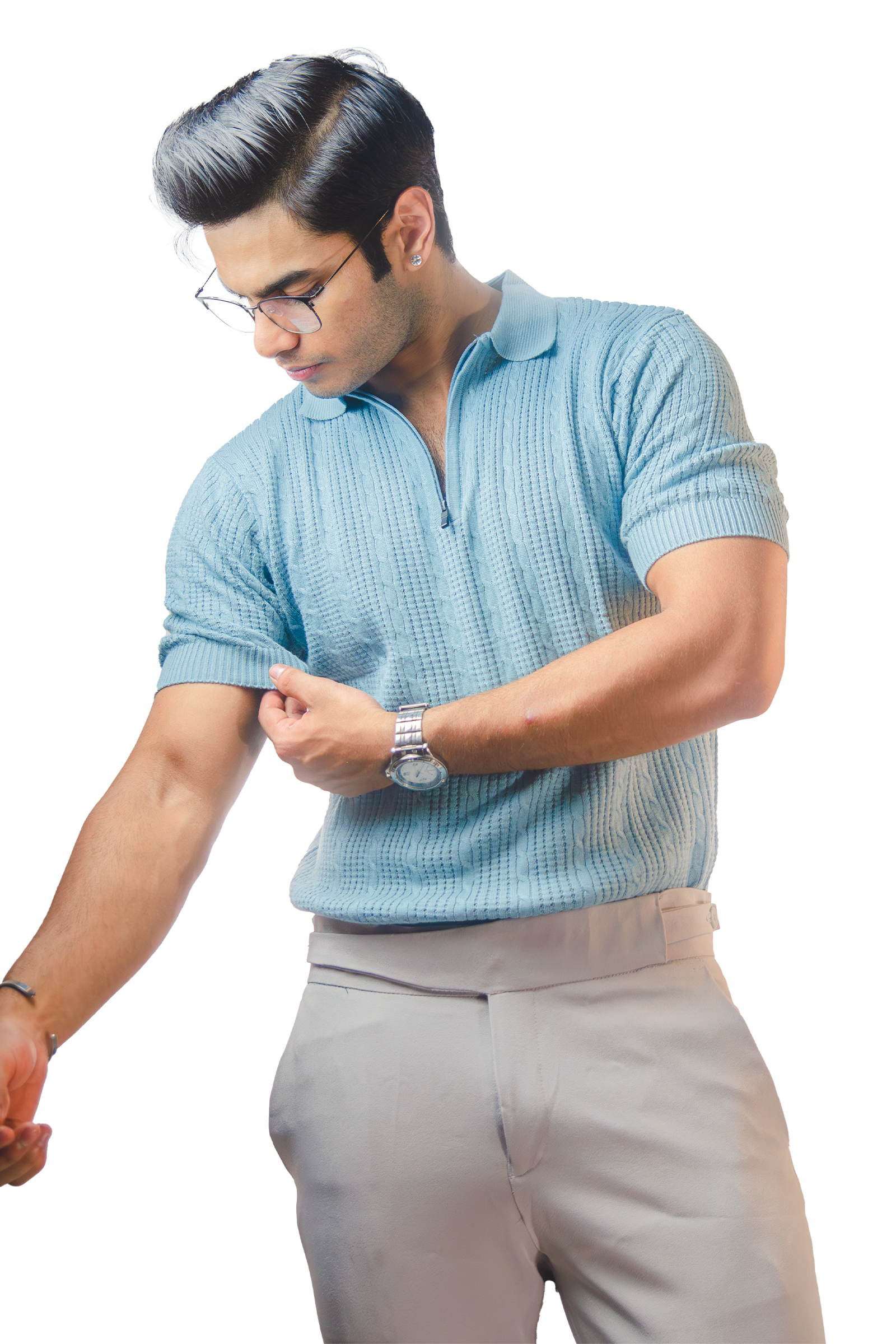 Ice blue Knitted Polo T-Shirt