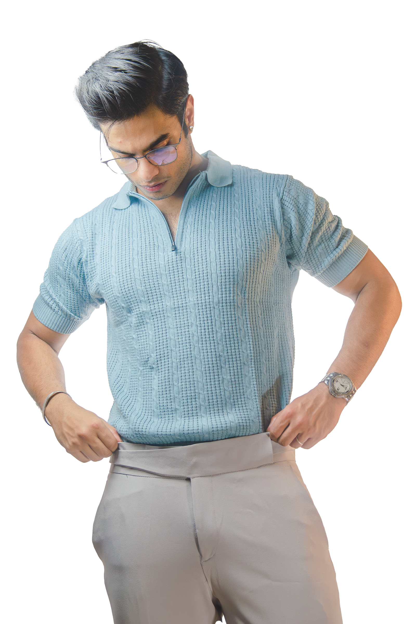 Ice blue Knitted Polo T-Shirt