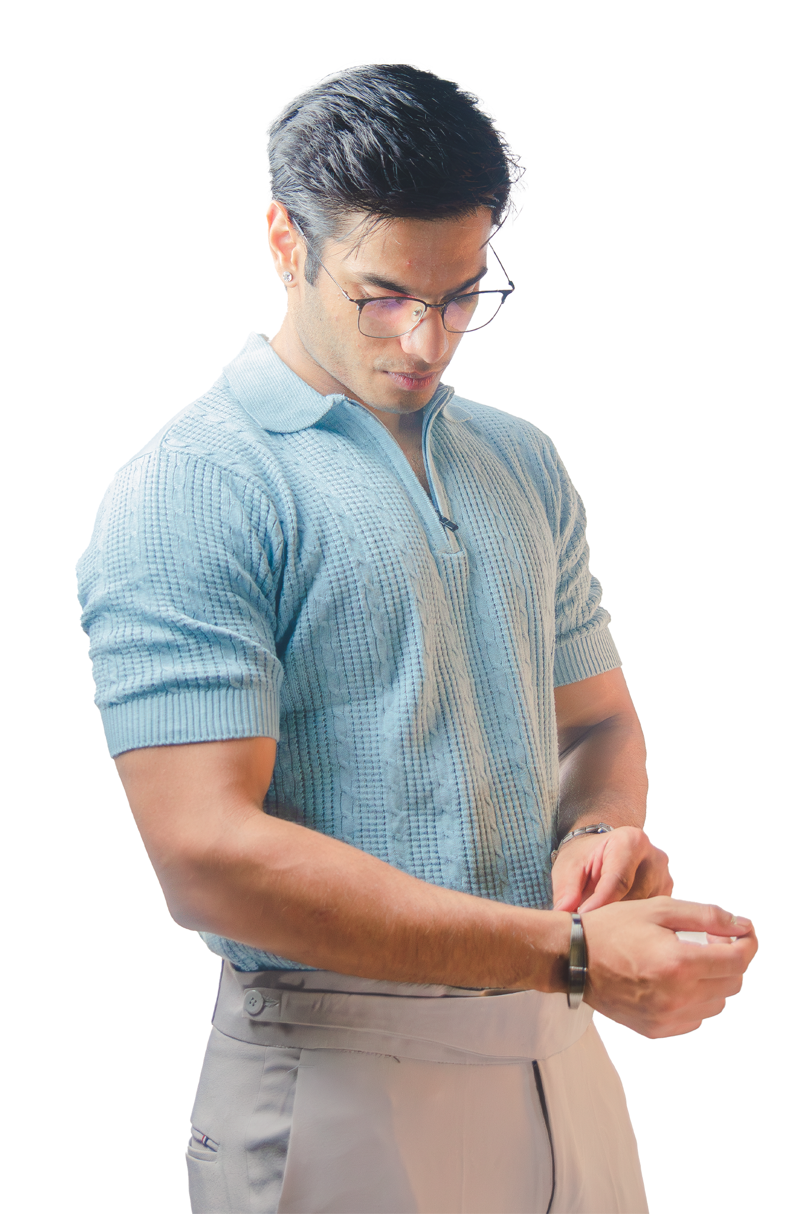 Ice blue Knitted Polo T-Shirt