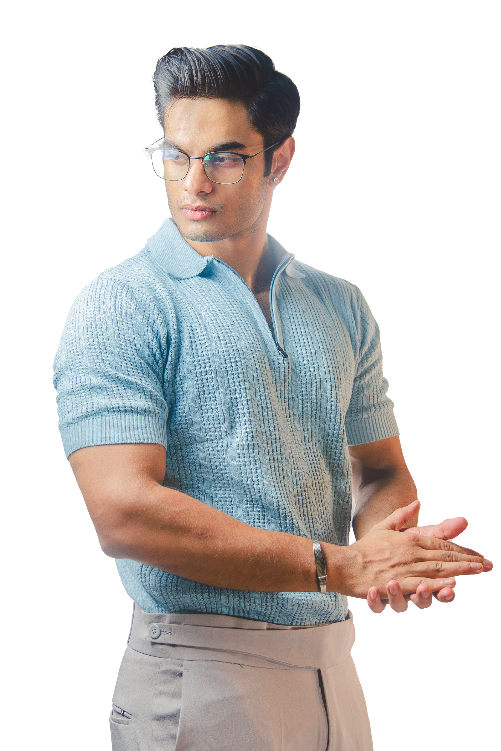 Ice blue Knitted Polo T-Shirt