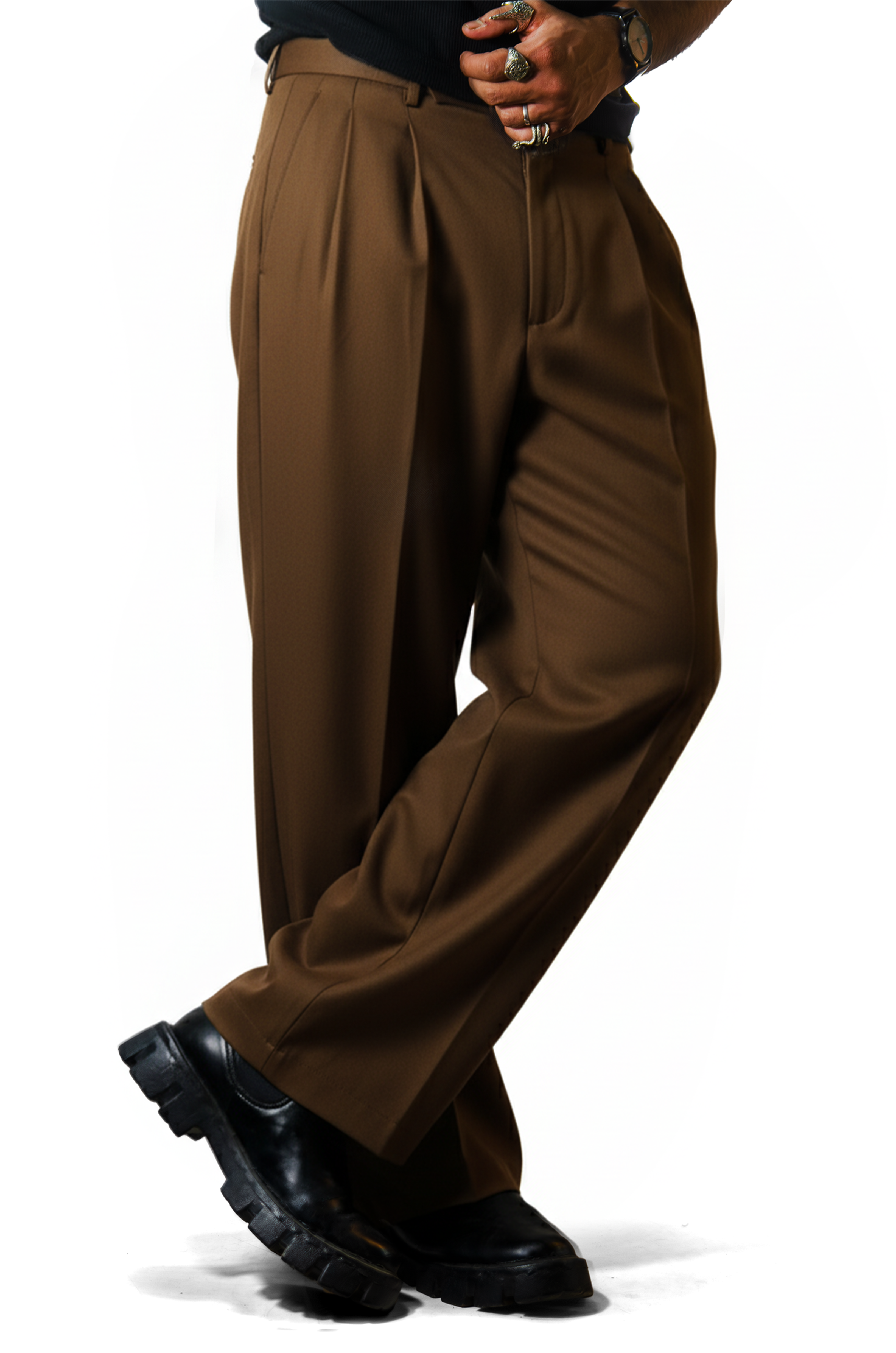 Brown Pleated Tailored Trousers