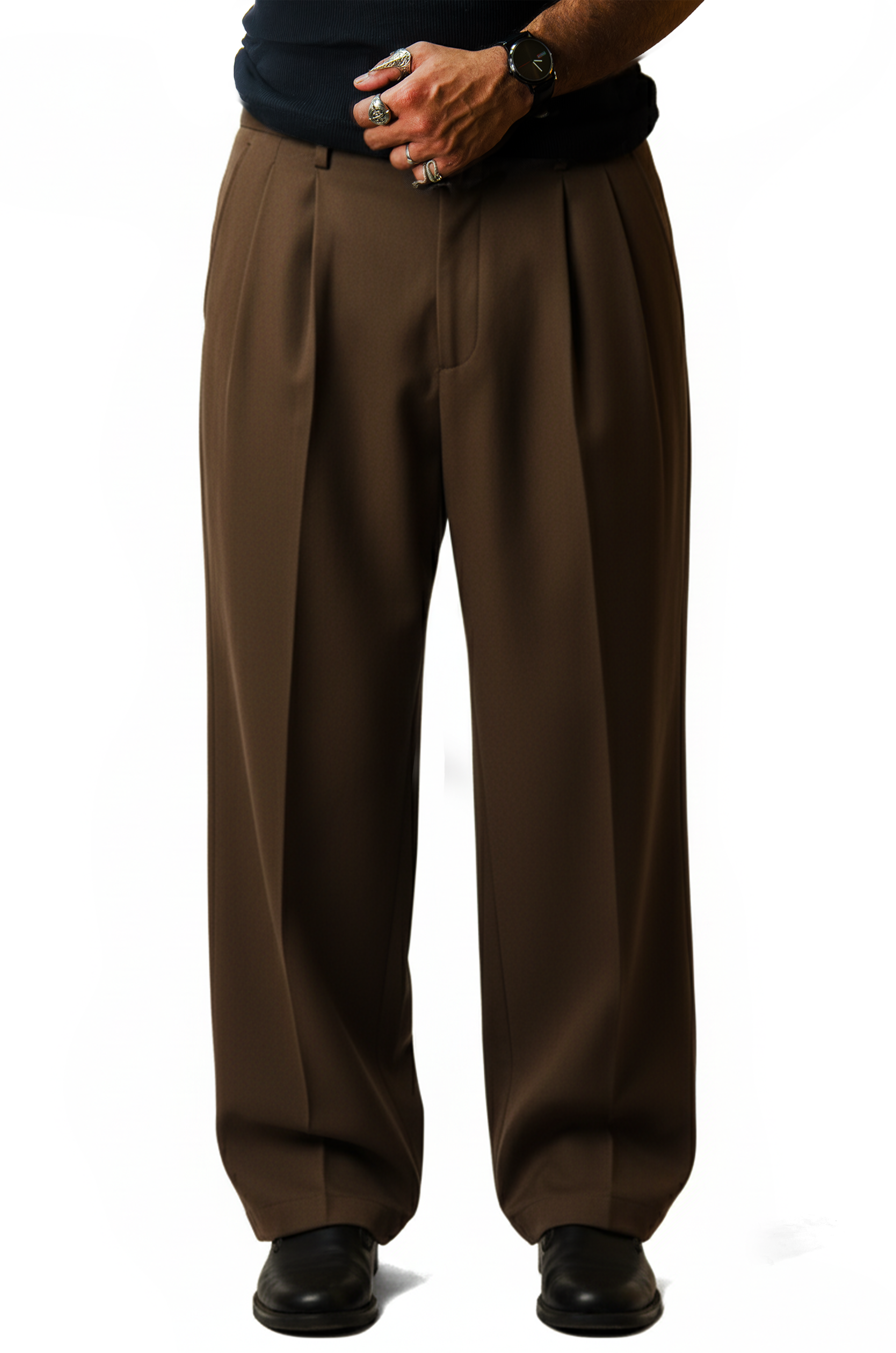 Brown Pleated Tailored Trousers