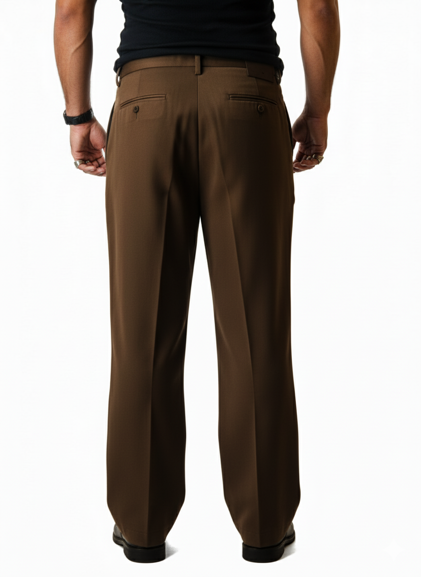 Brown Pleated Tailored Trousers