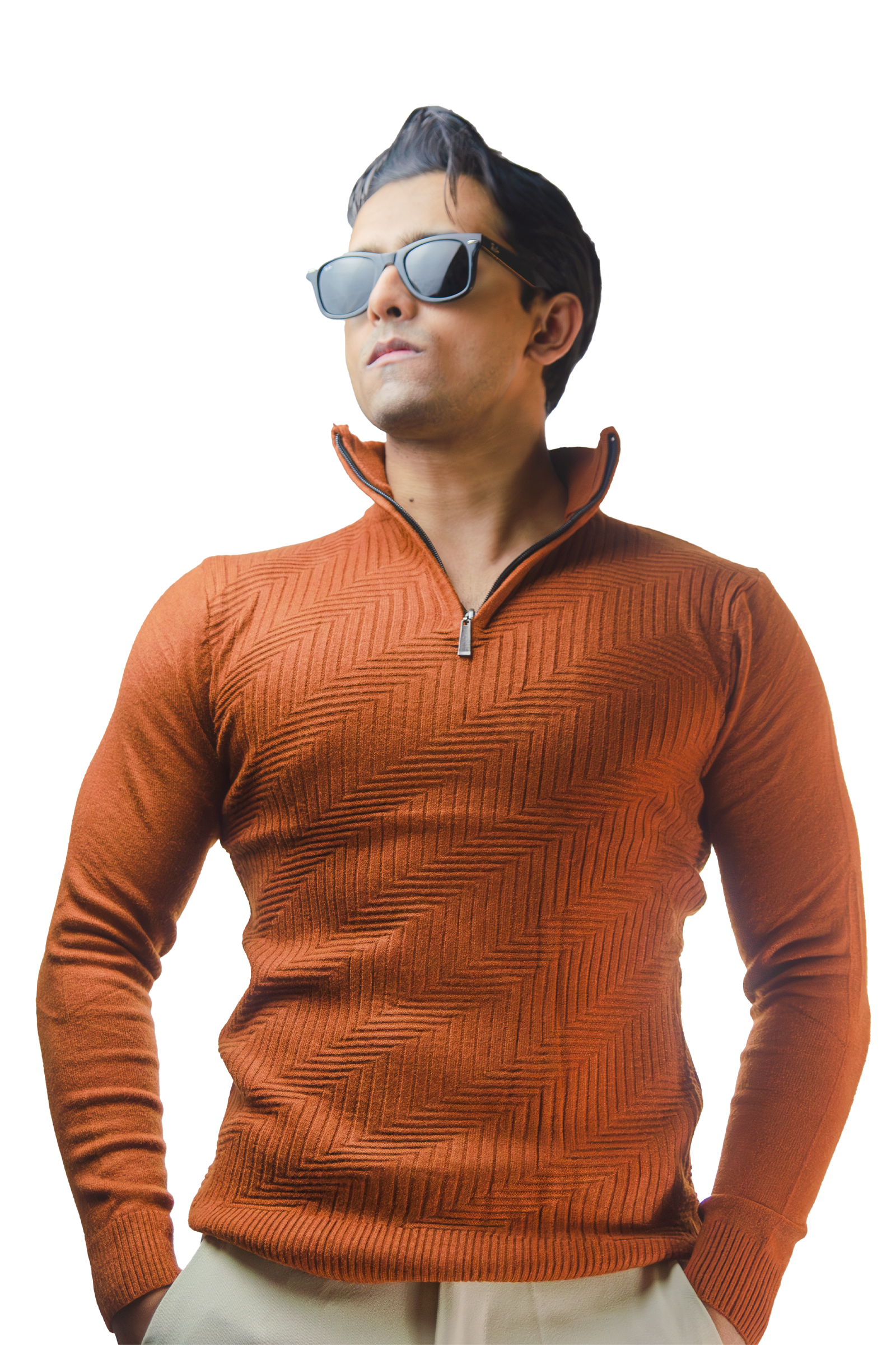 Brown Knitted Quaterzip Sweater