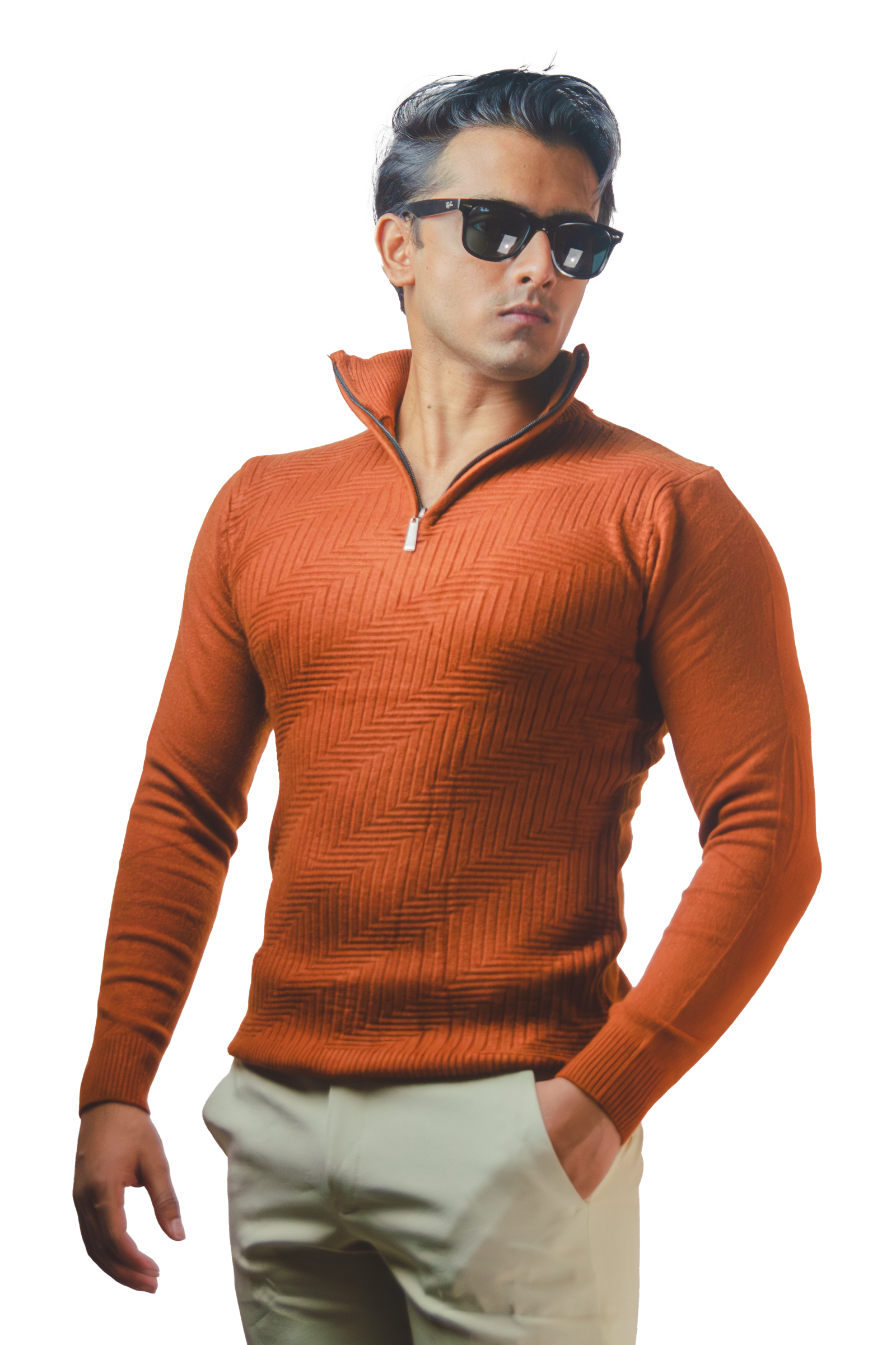 Brown Knitted Quaterzip Sweater