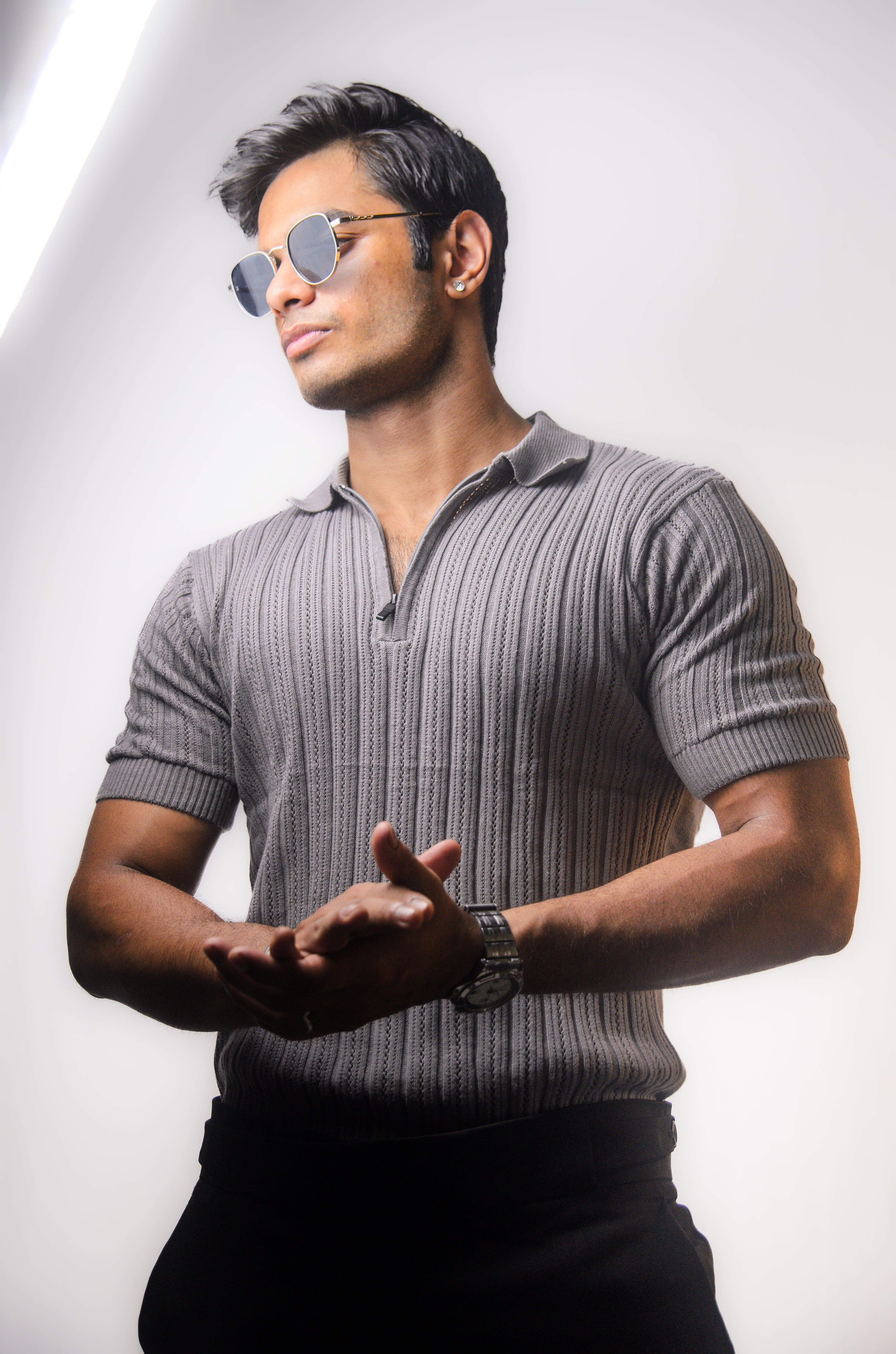 Grey Knitted Polo T-shirt