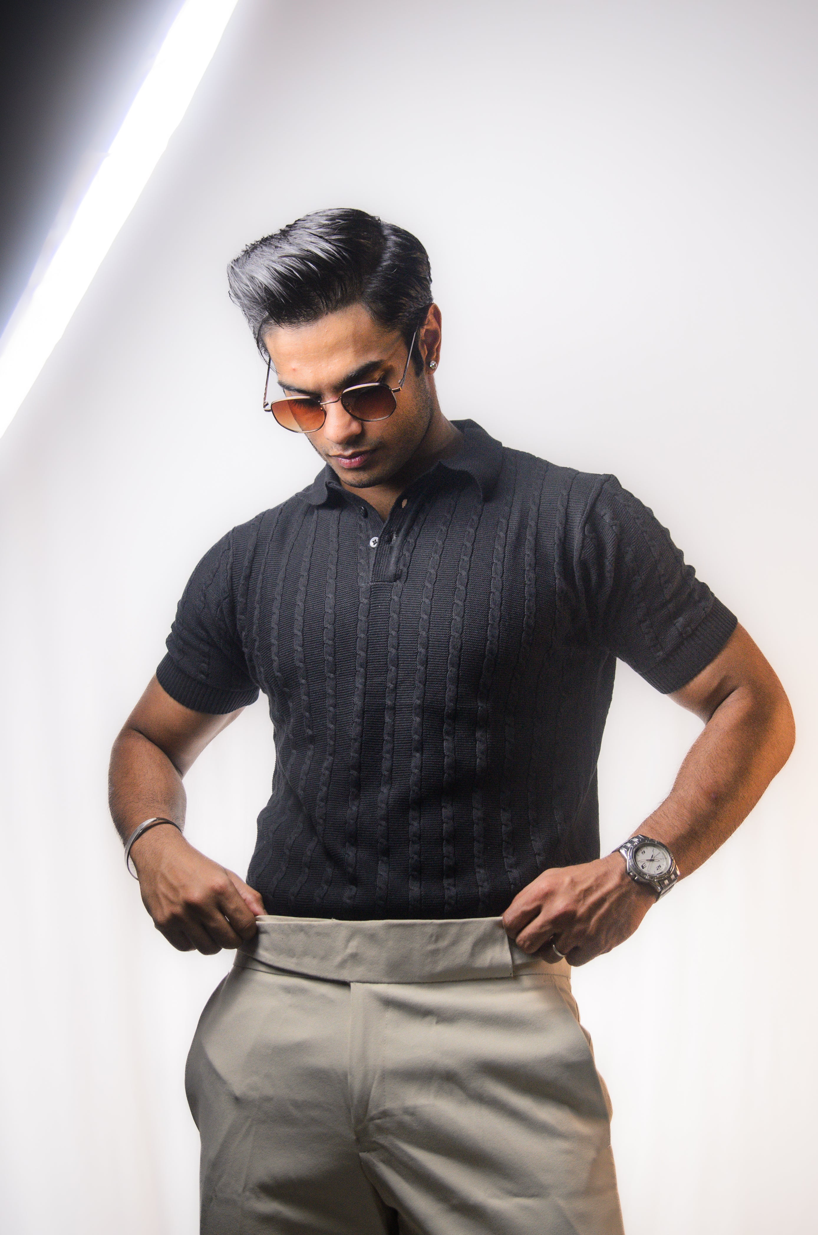 Black Knitted Polo T-Shirt