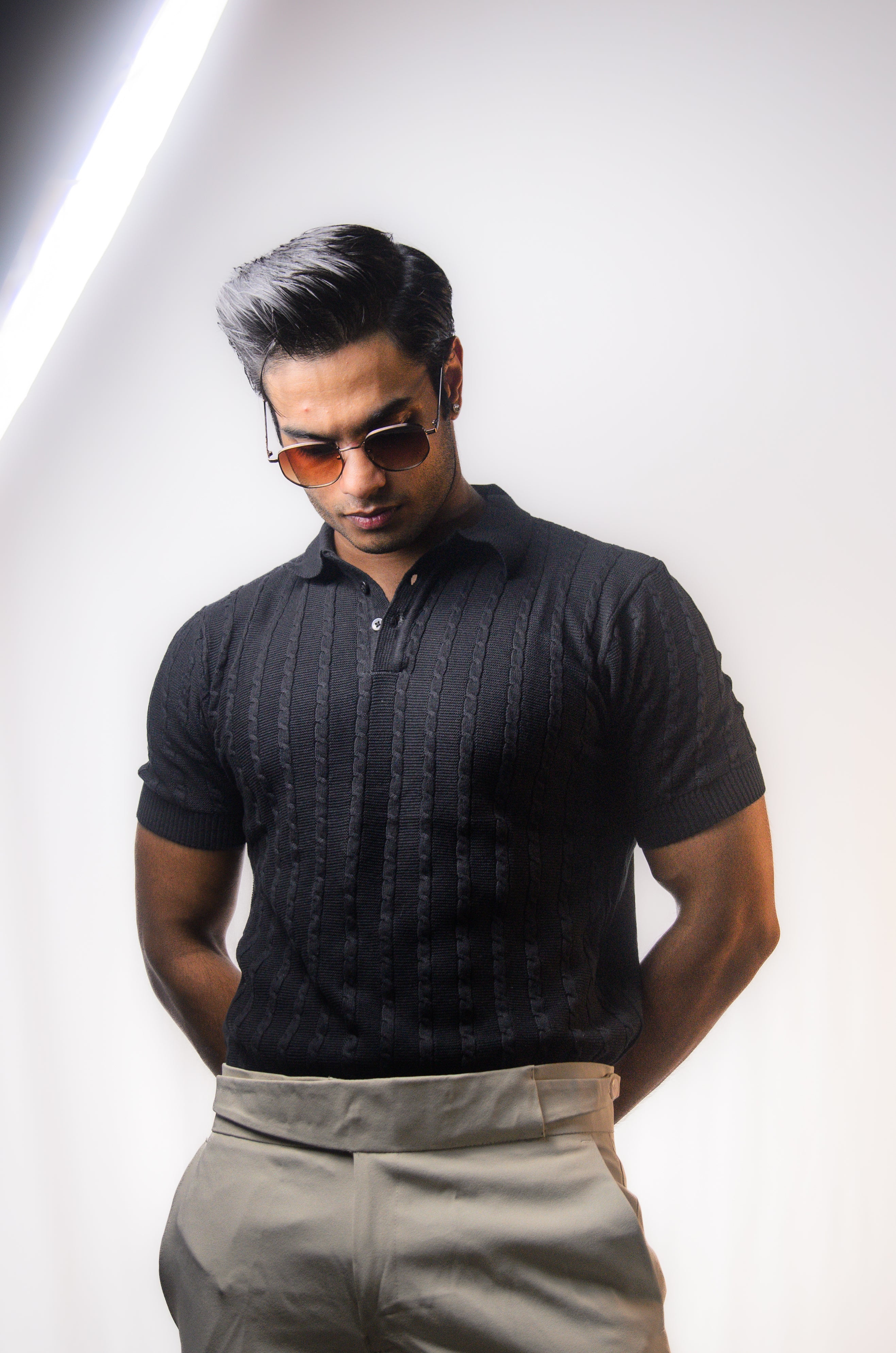 Black Knitted Polo T-Shirt