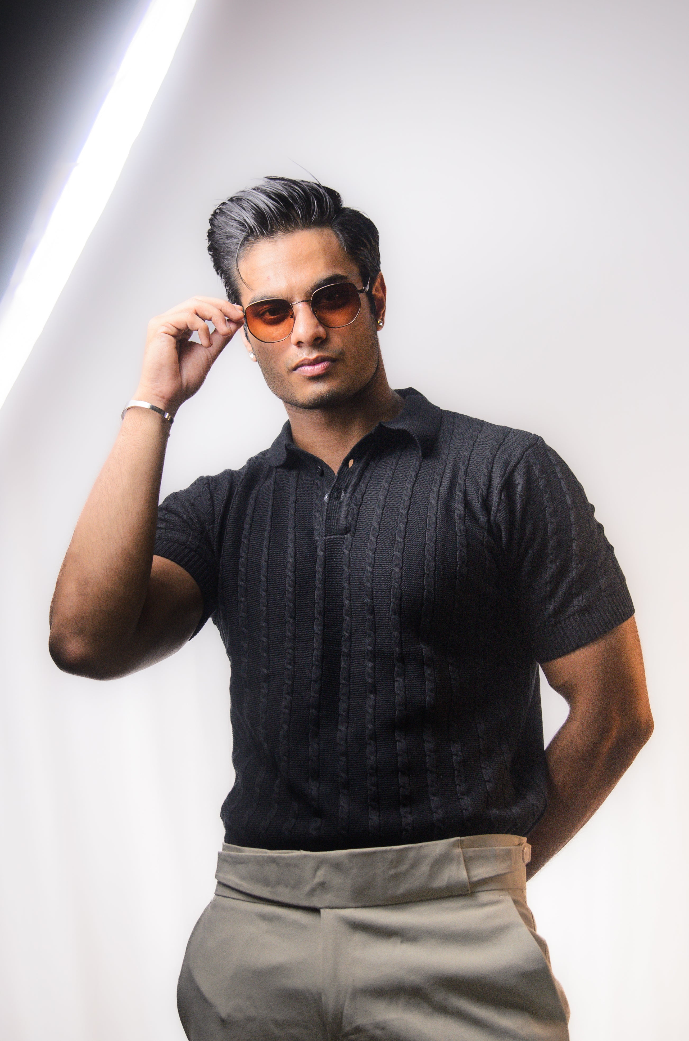 Black Knitted Polo T-Shirt