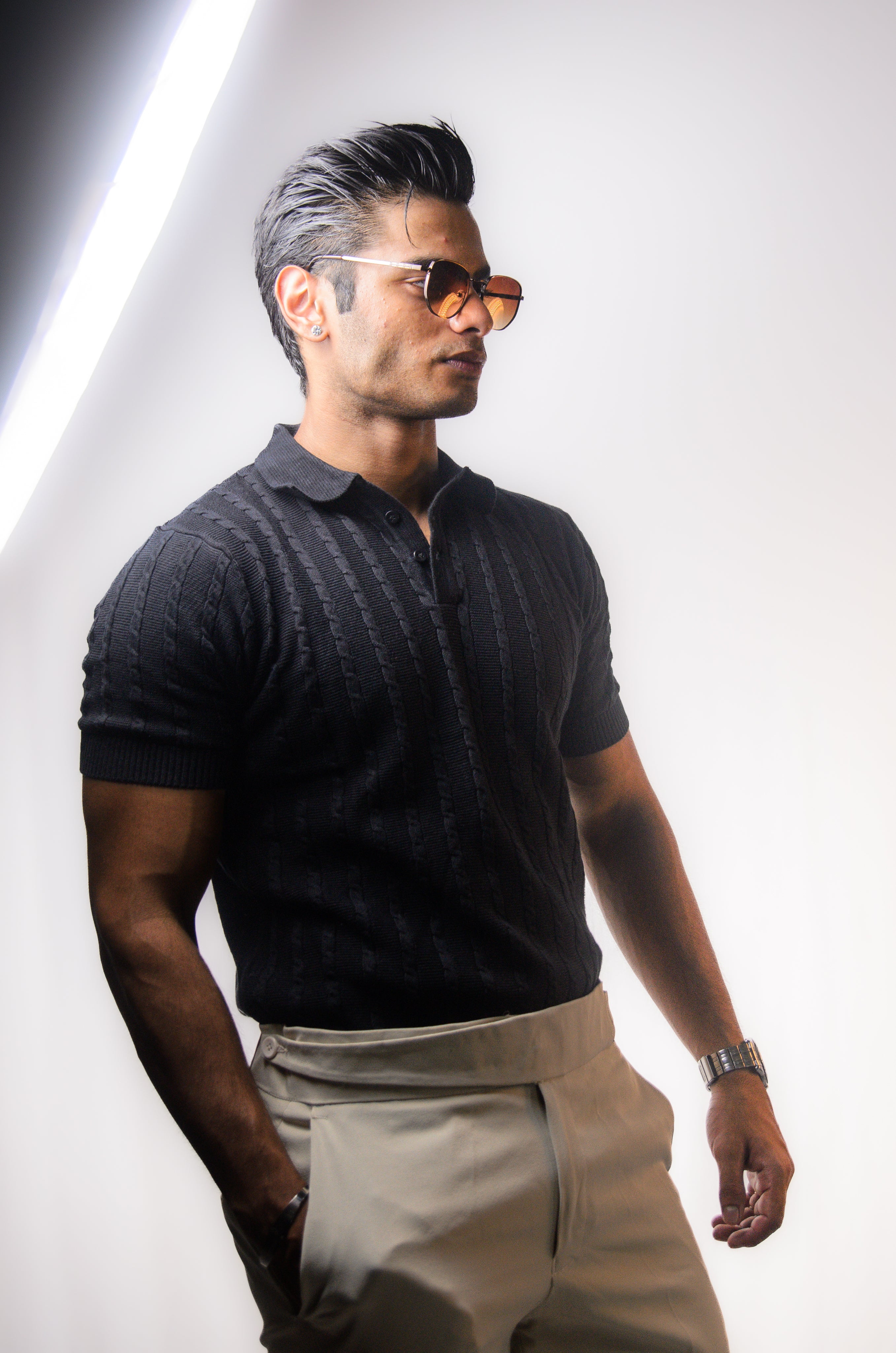 Black Knitted Polo T-Shirt