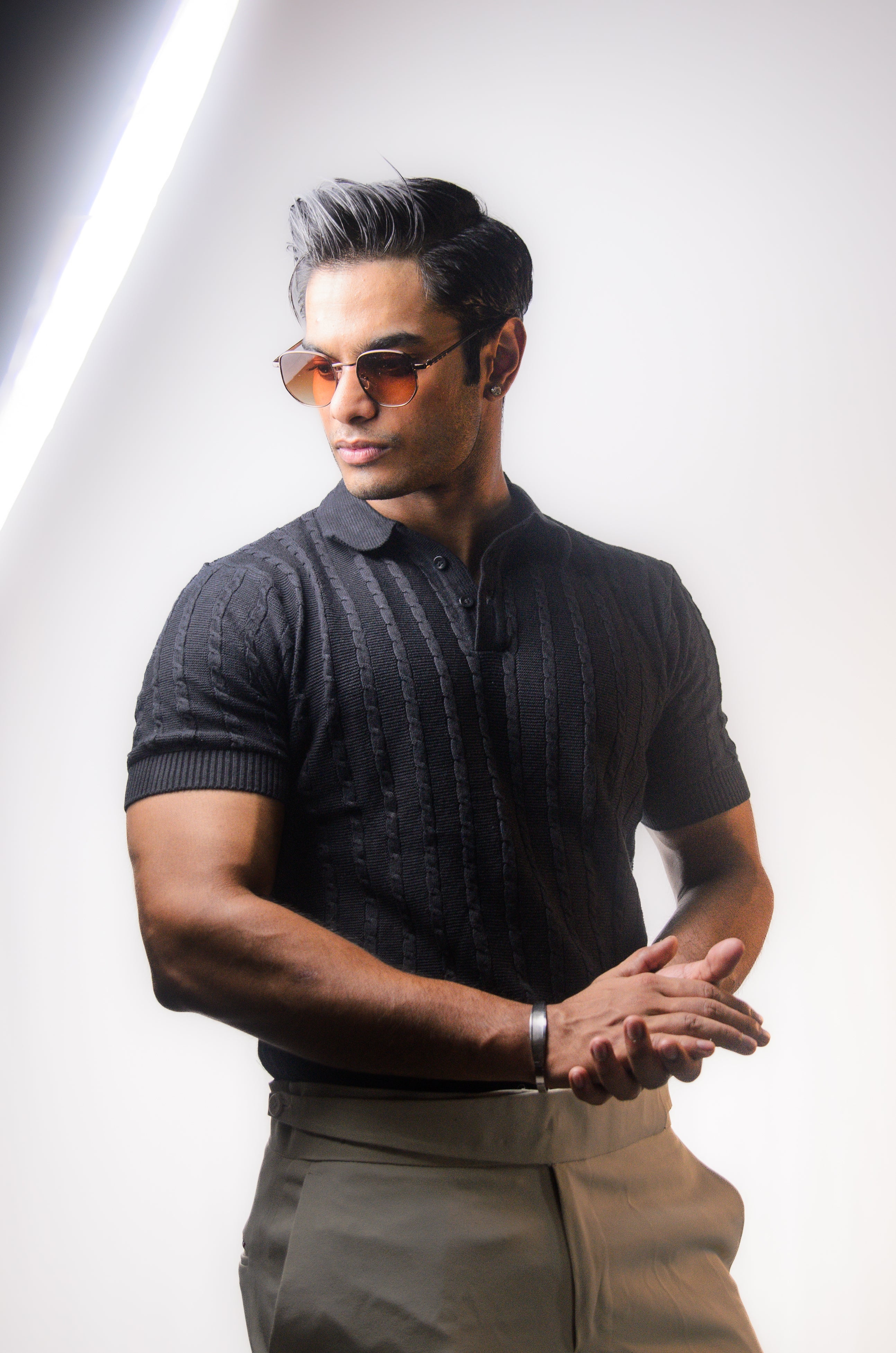 Black Knitted Polo T-Shirt