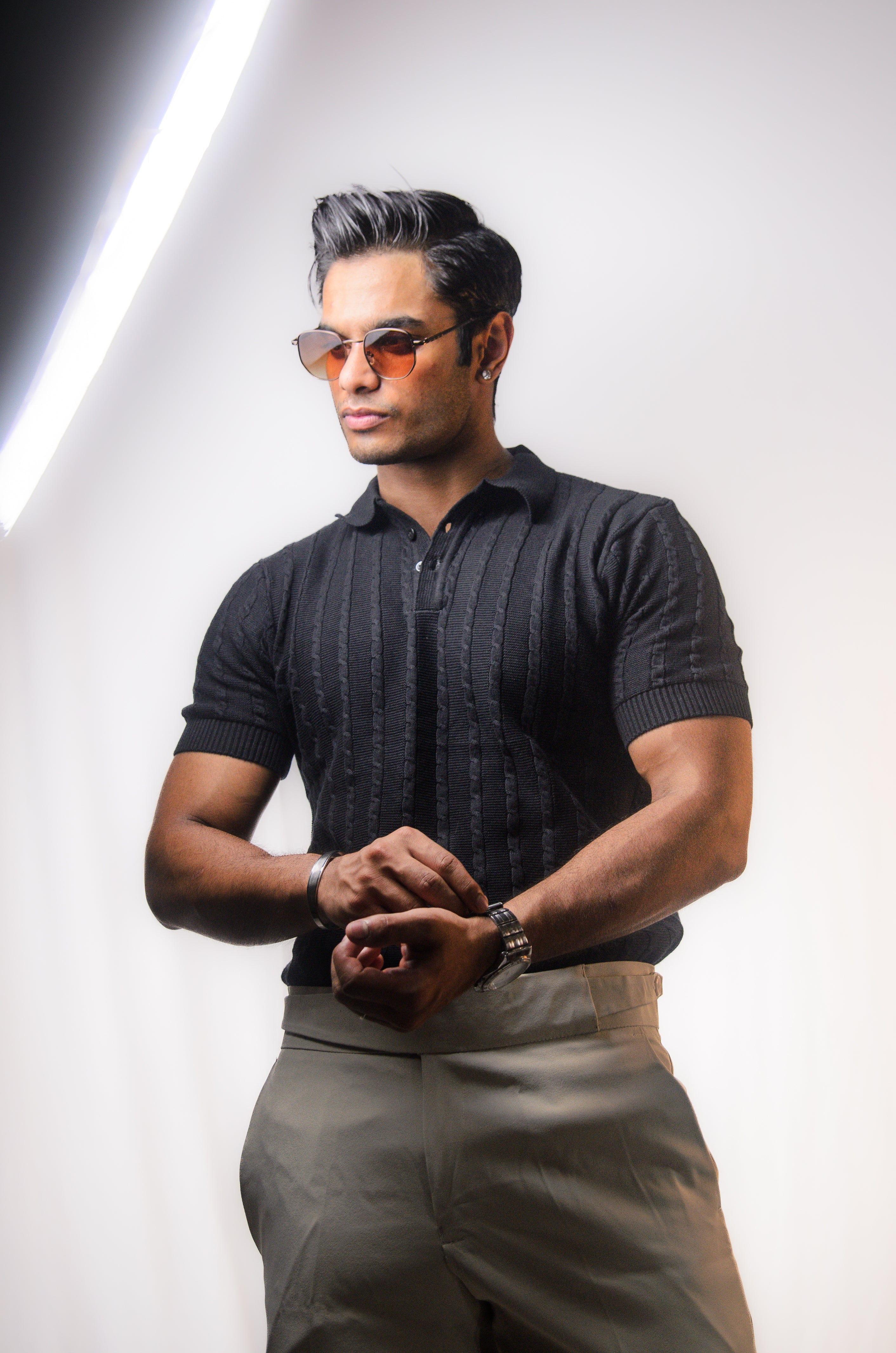 Black Knitted Polo T-Shirt