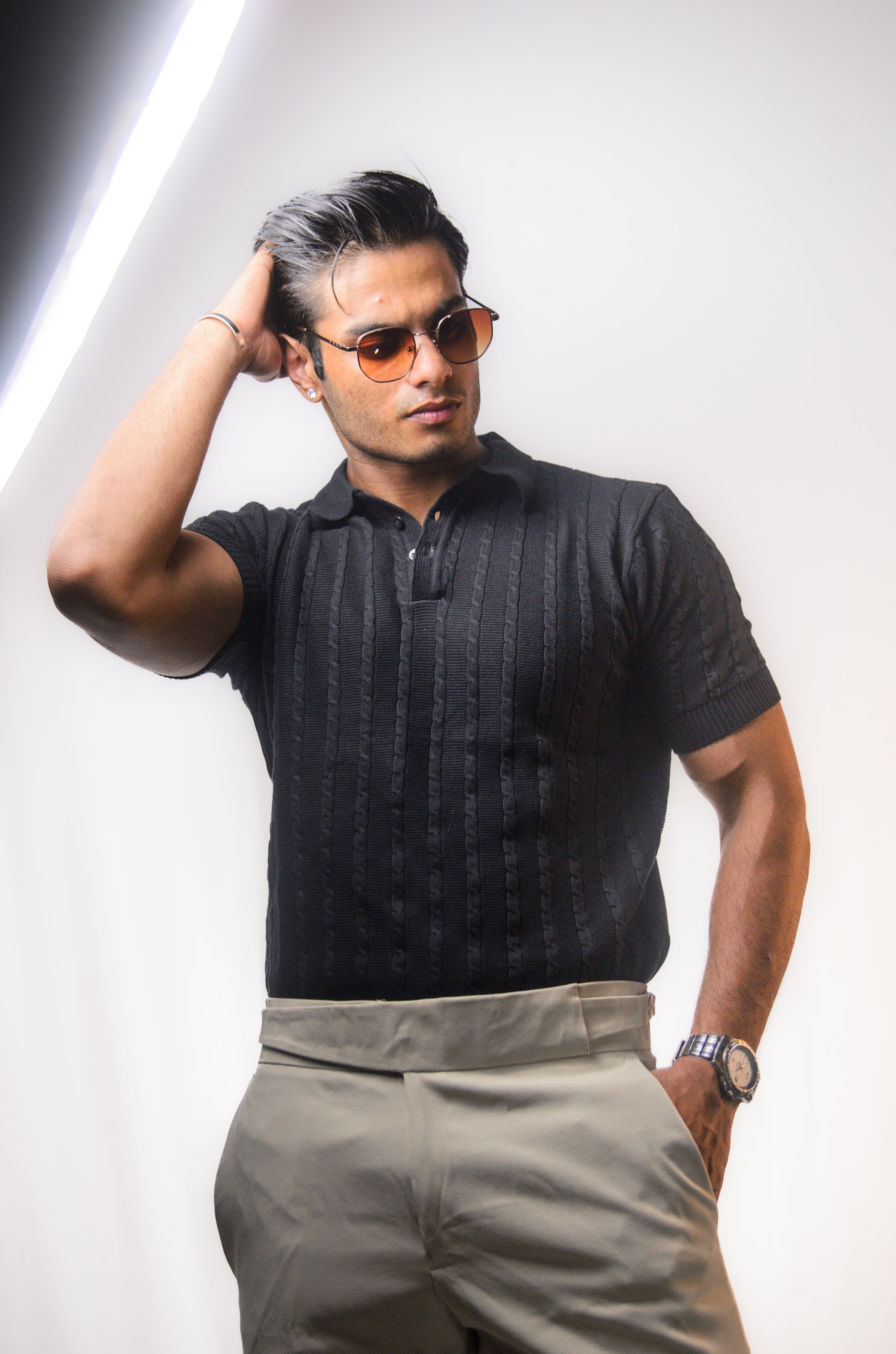 Black Knitted Polo T-Shirt