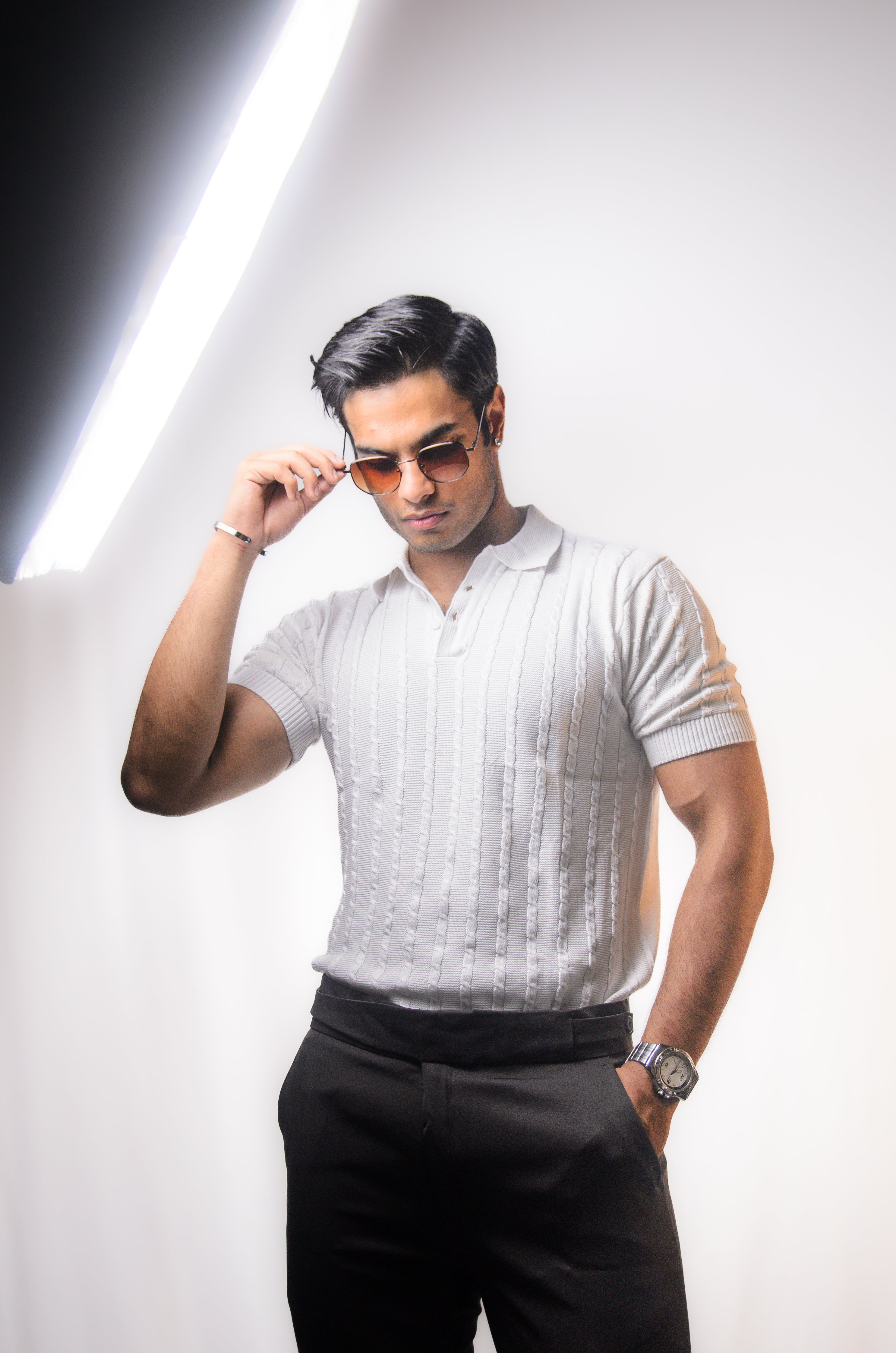 White Knitted Polo T-Shirt