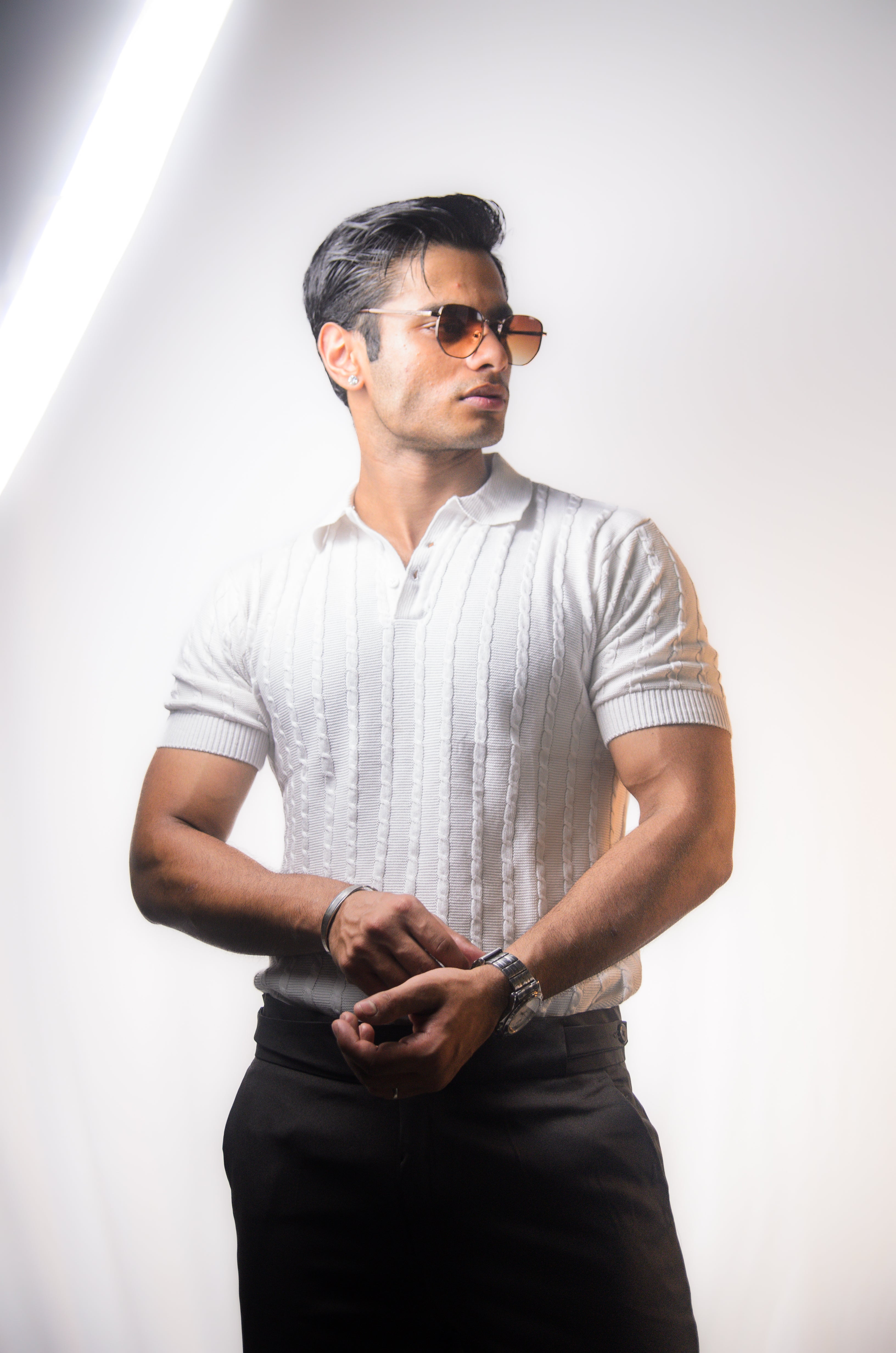 White Knitted Polo T-Shirt