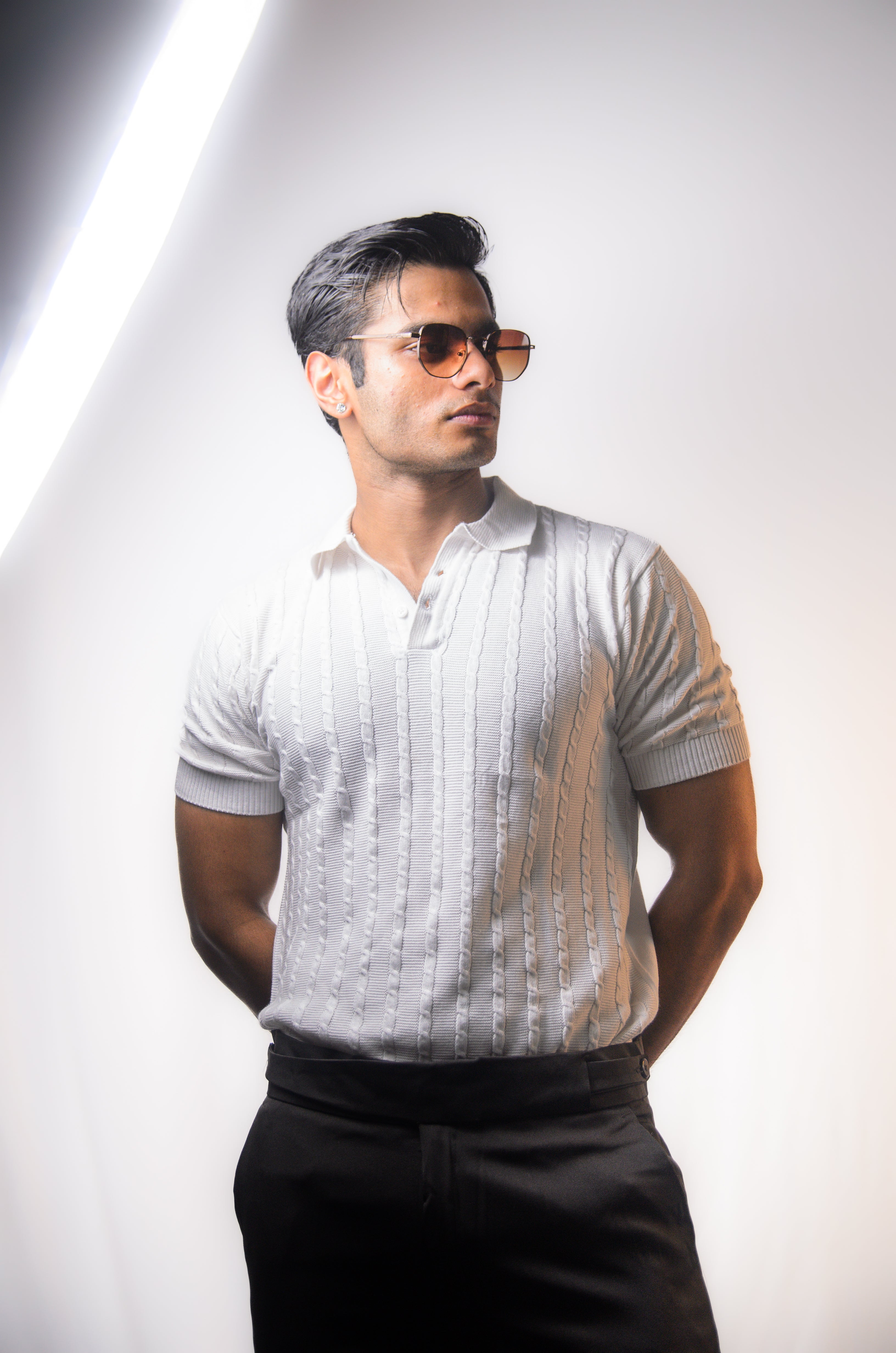 White Knitted Polo T-Shirt