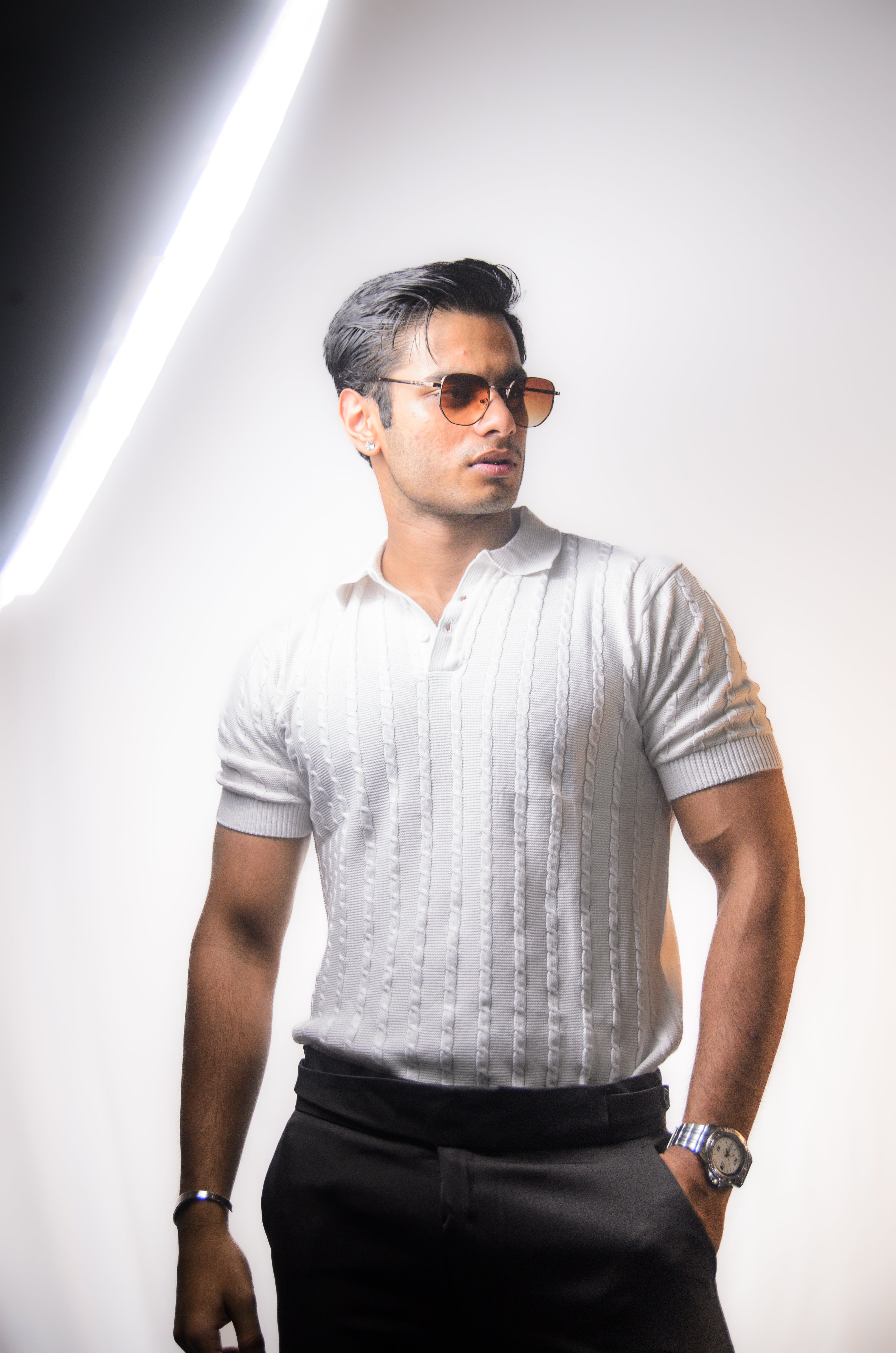 White Knitted Polo T-Shirt