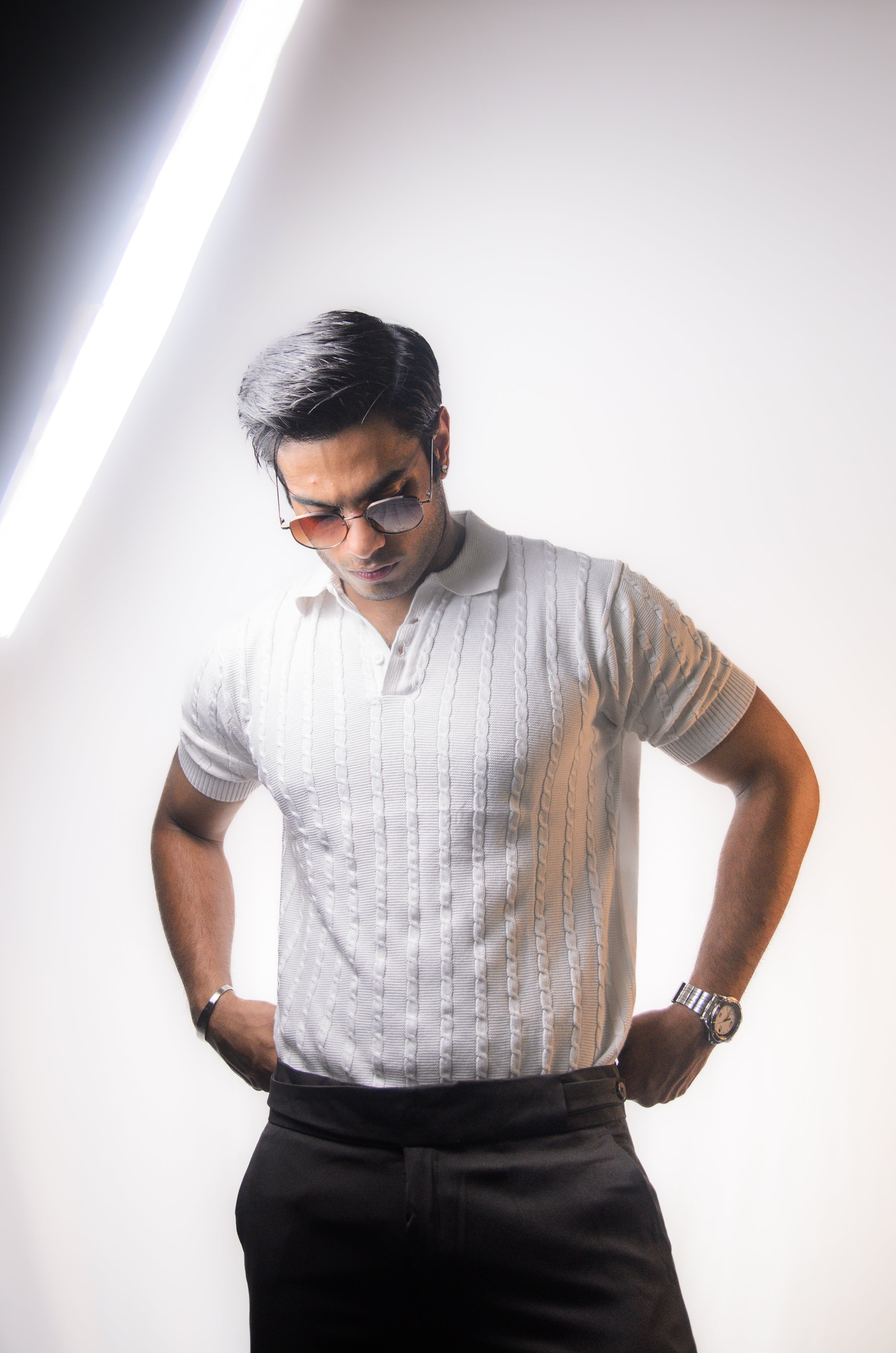 White Knitted Polo T-Shirt