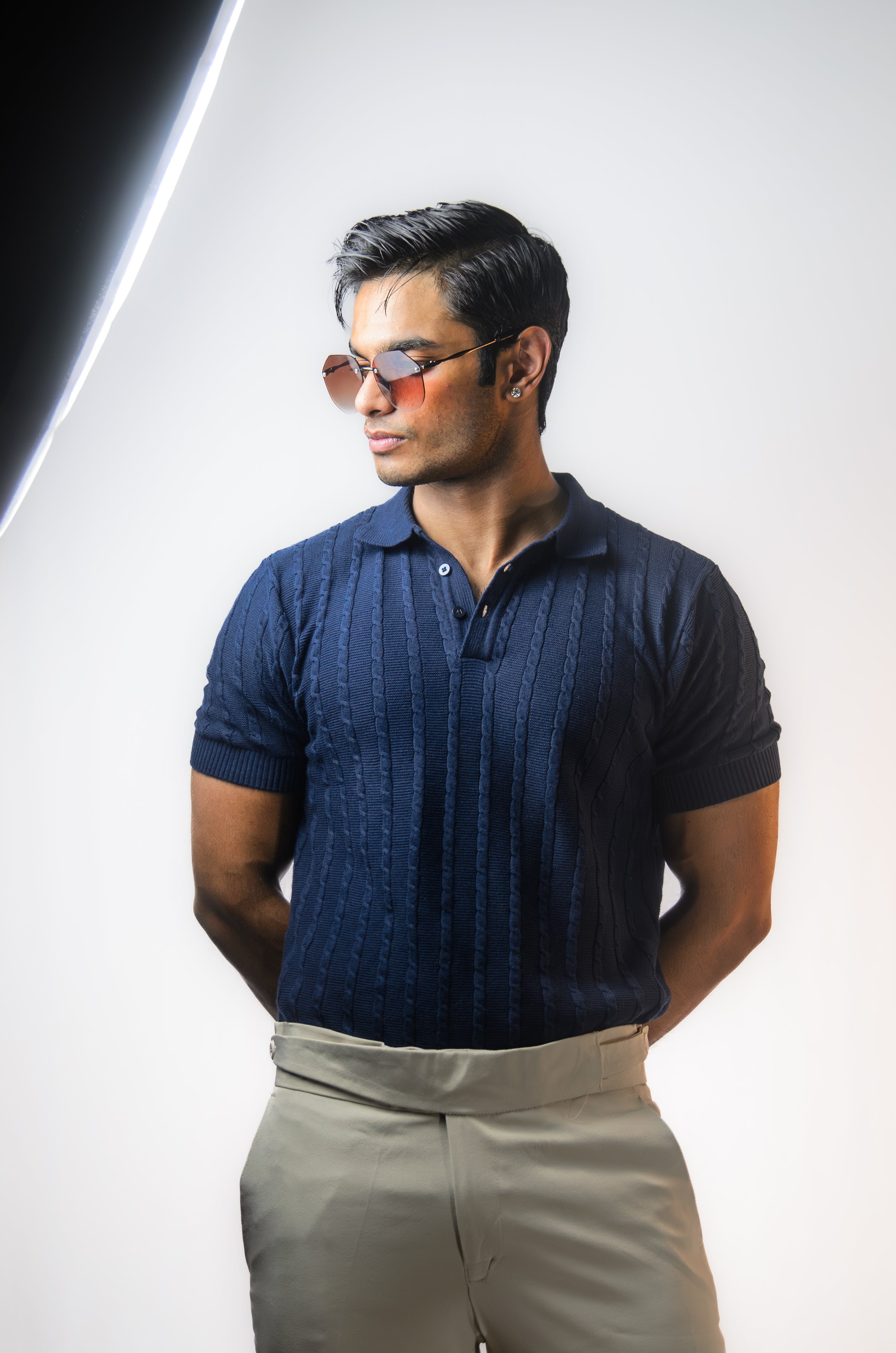 Navy Knitted Polo T-Shirt