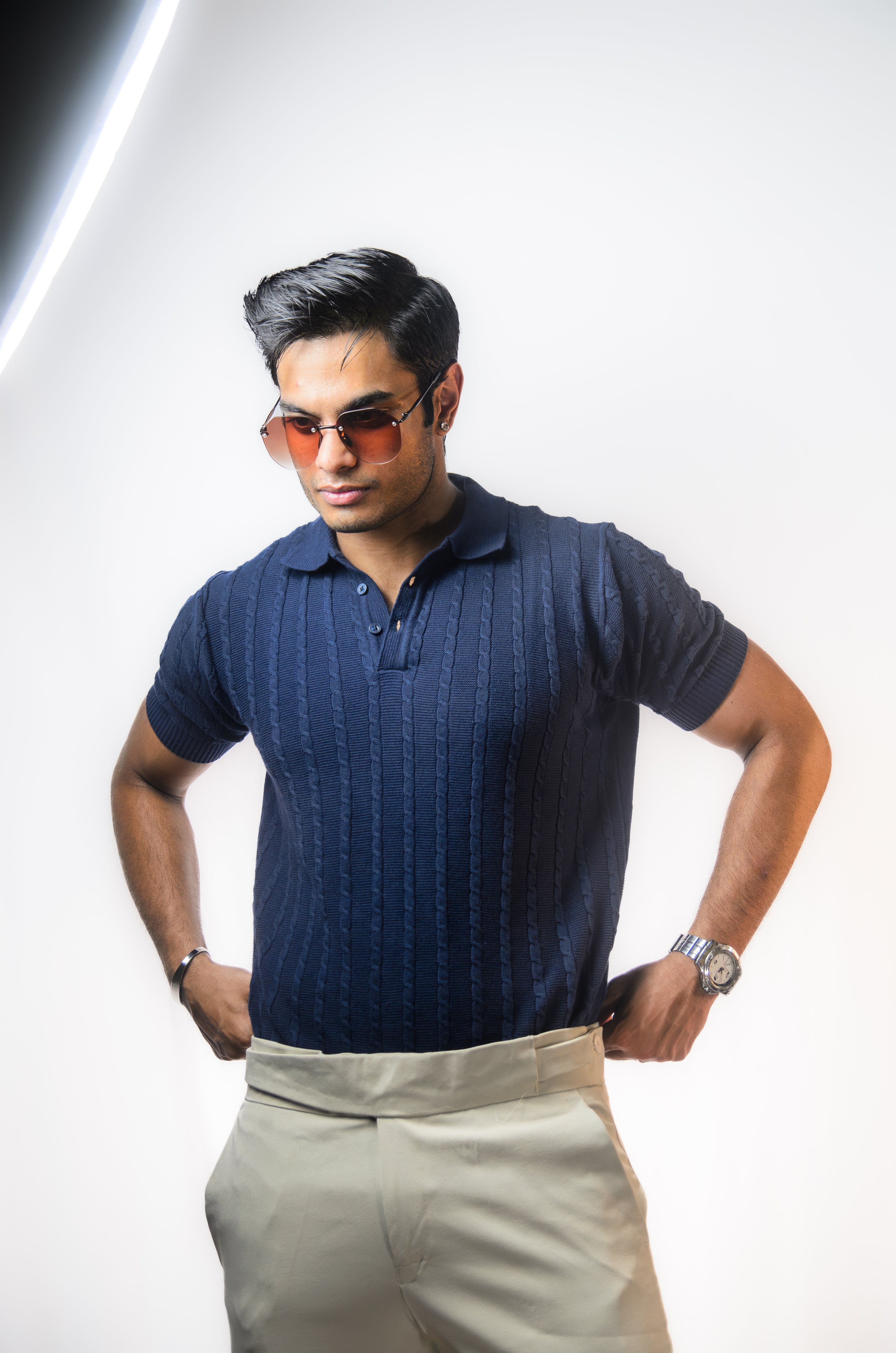 Navy Knitted Polo T-Shirt