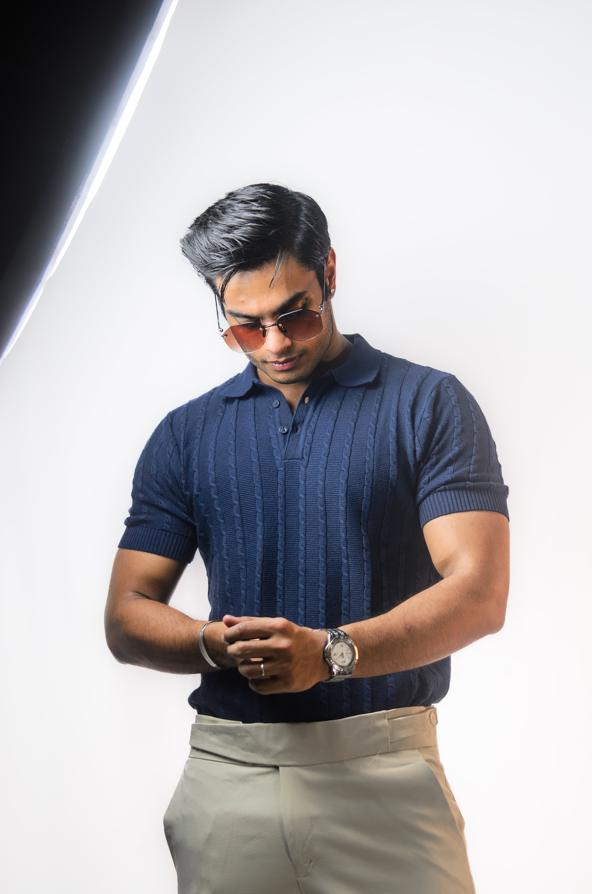 Navy Knitted Polo T-Shirt