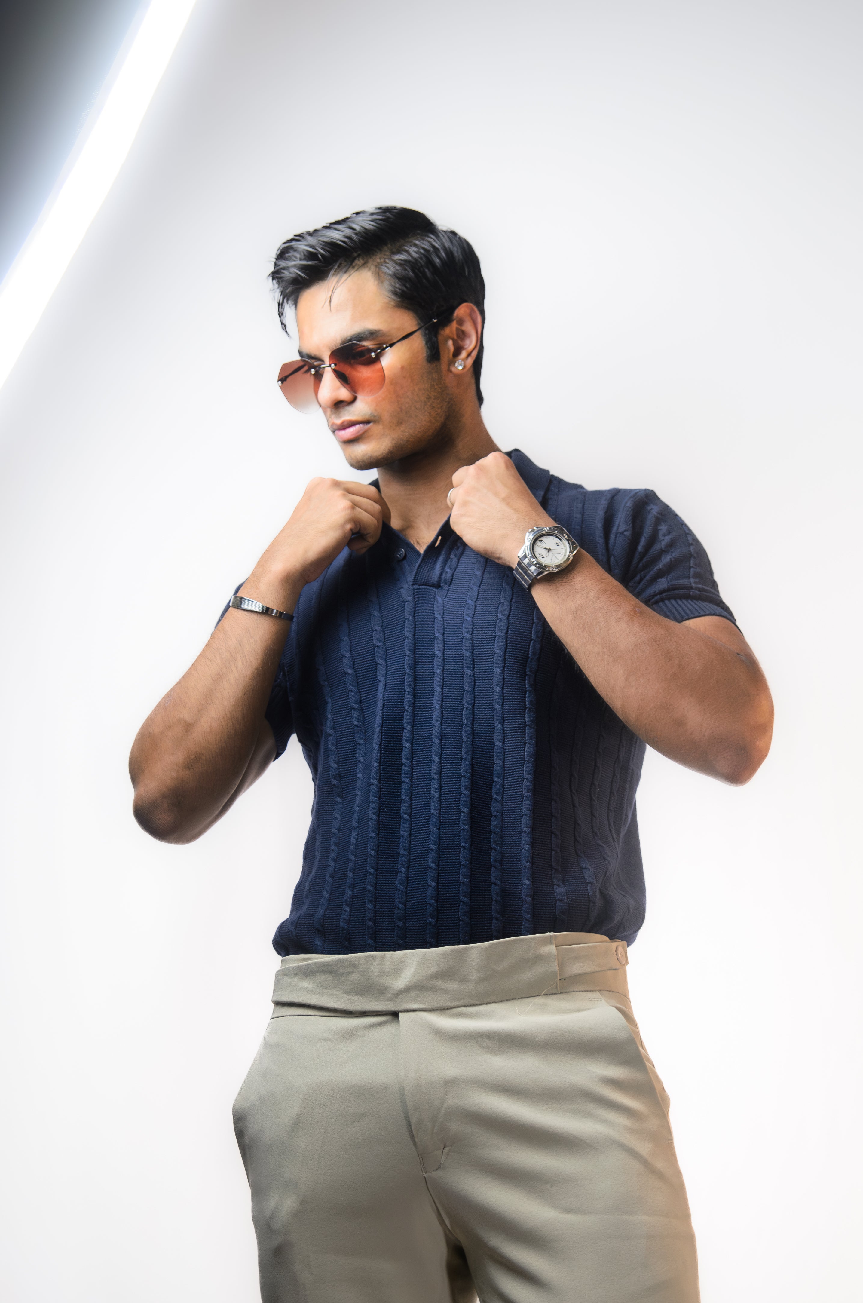 Navy Knitted Polo T-Shirt