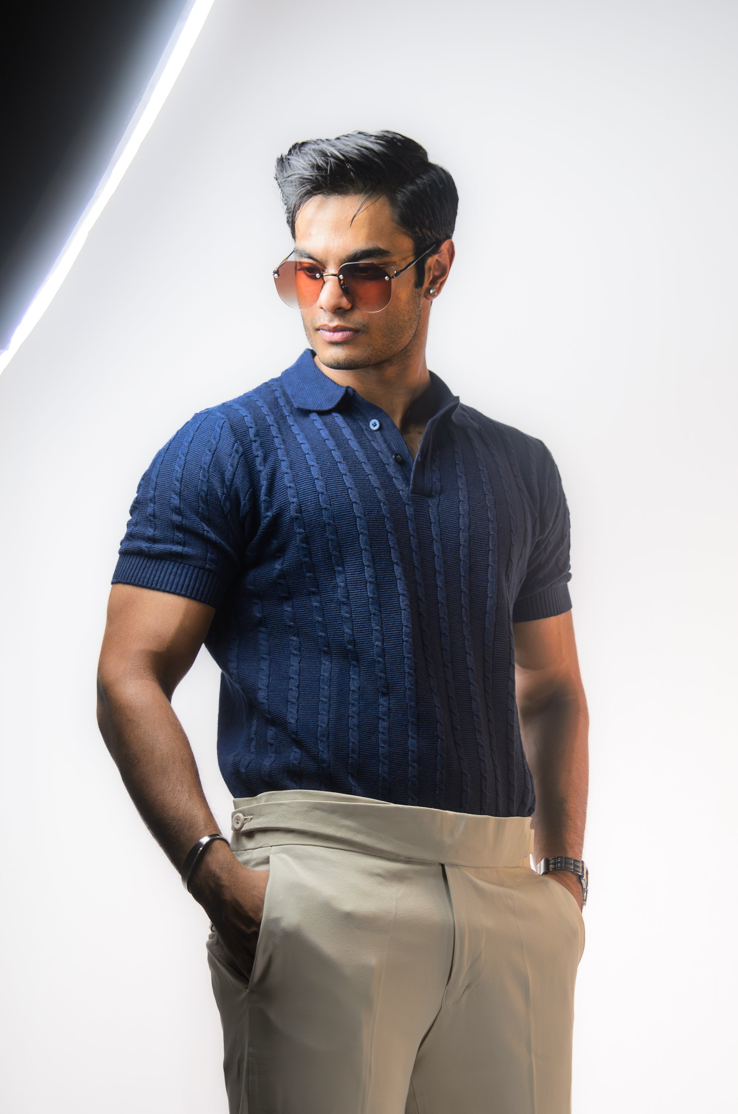Navy Knitted Polo T-Shirt