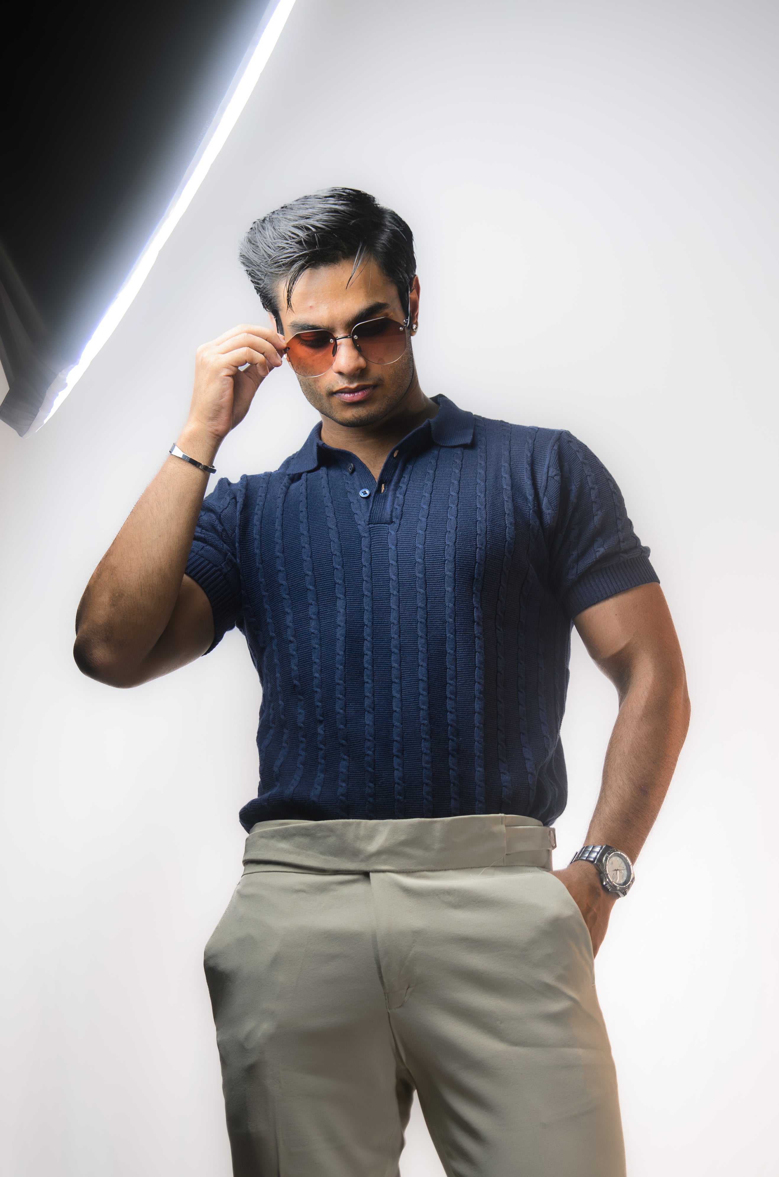 Navy Knitted Polo T-Shirt